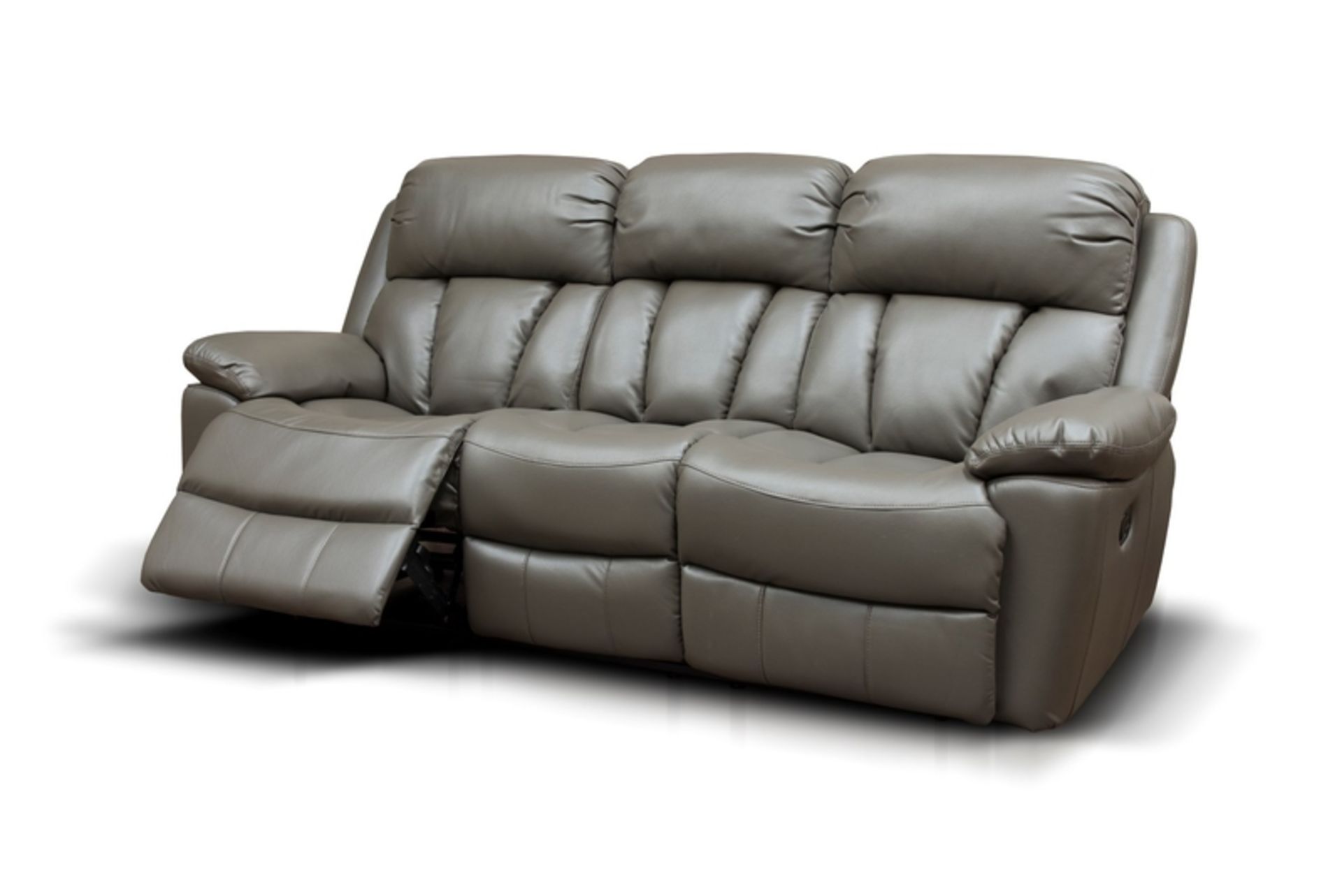 Brand New Boxed Benson 3 Seater Grey Leatheraire Reclining Sofa Plus 2 Matching Arm Chairs