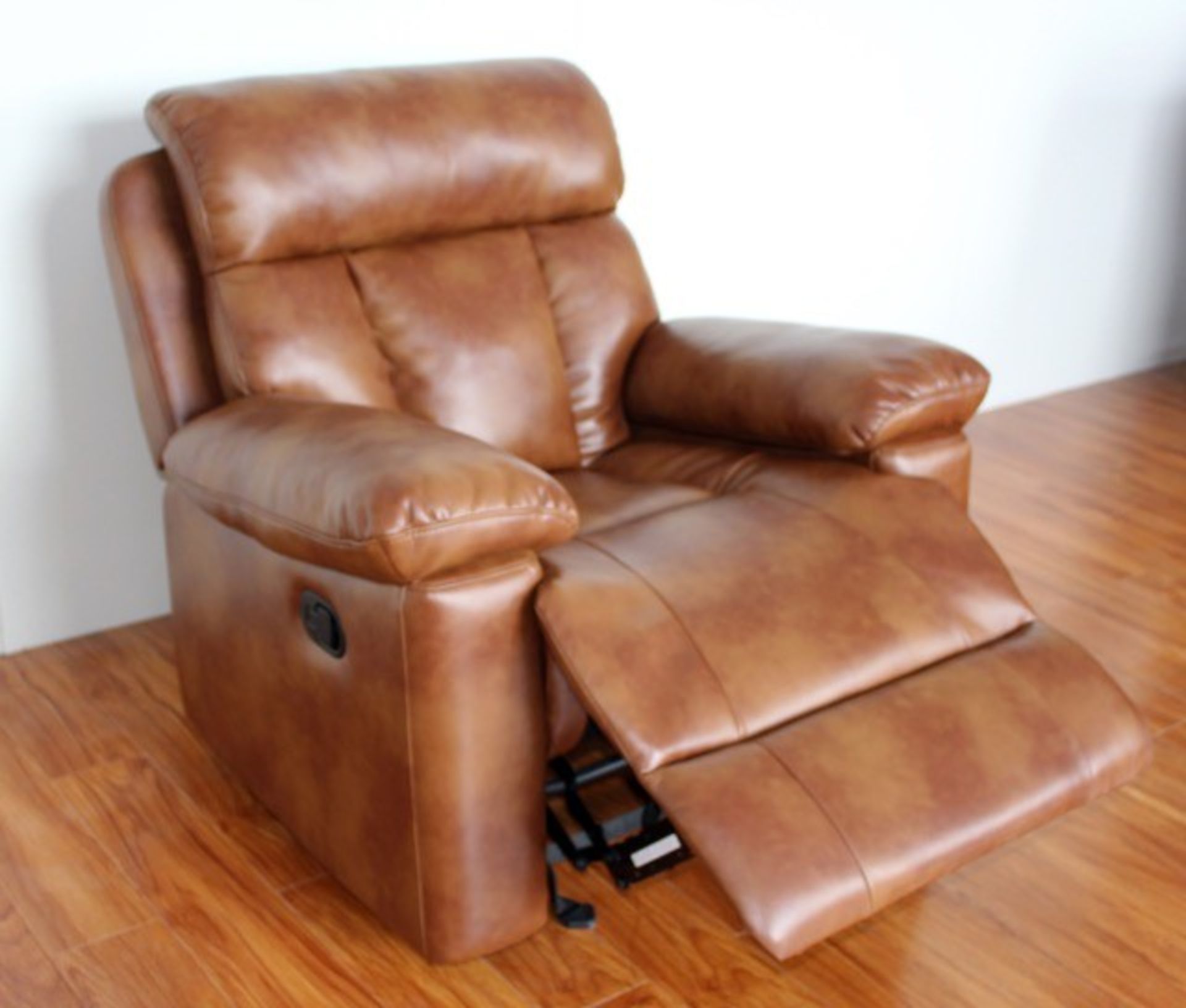 Brand New Boxed Benson 3 Seater Chestnut Leatheraire Reclining Sofa Plus 2 Matching Arm Chairs - Image 2 of 2