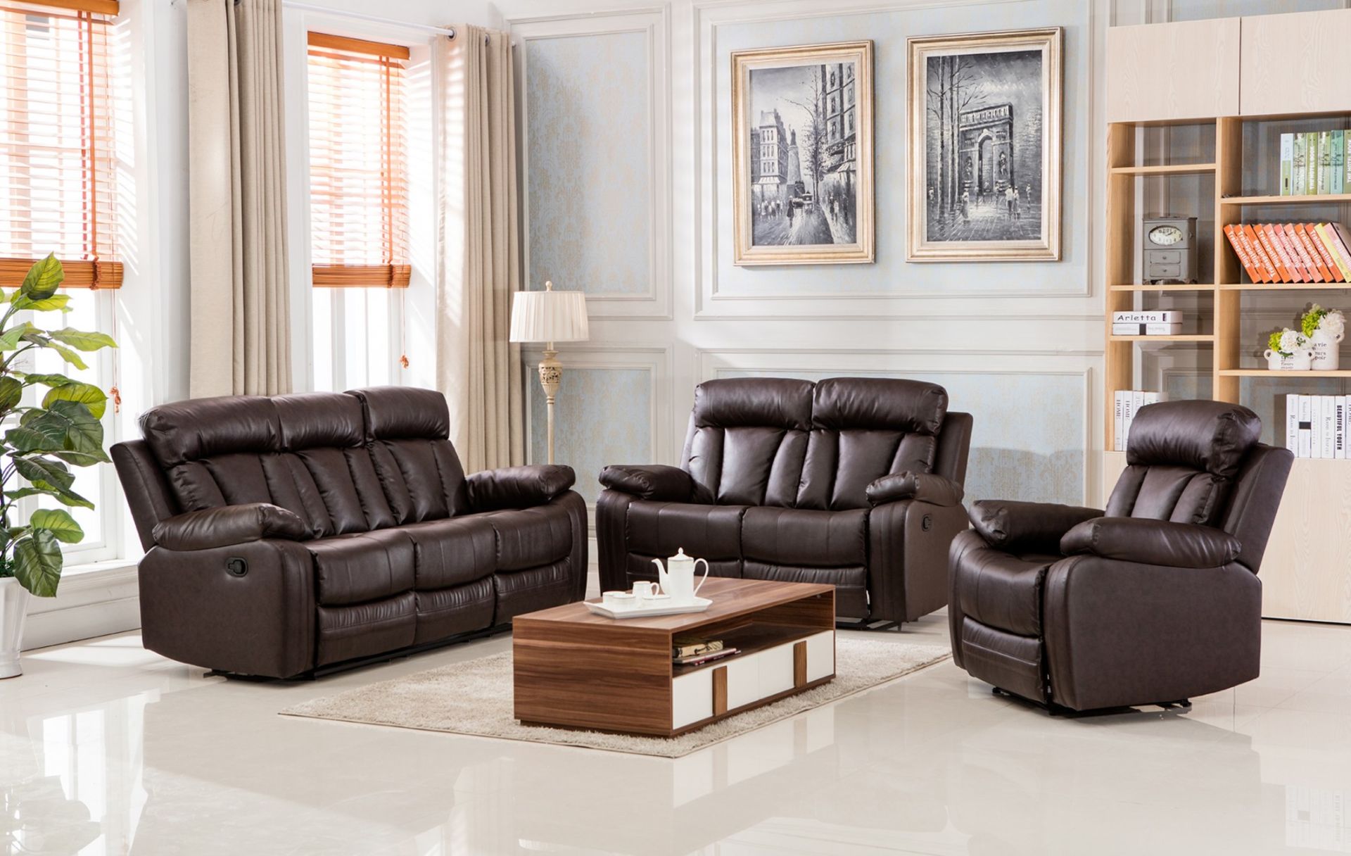 Brand New Boxed 3 Seater Plus 2 Seater Manhattan Brown Leather Manual Reclining Sofas