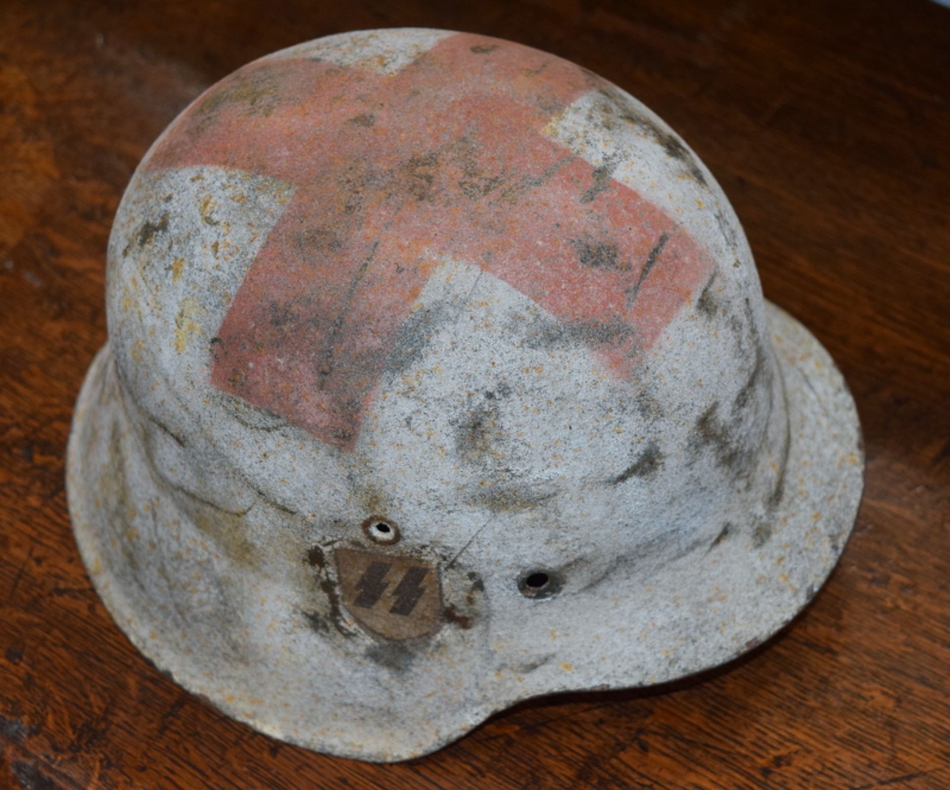 WW2 German S.S. Decal Helmet With Red Cross