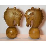Pair Of Lazlo Hoenig Horse Head Wooden Sculptures.