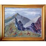 In the manner of Sir Kyffin Williams Oil On Board Of Snowdon Horseshoe With Crib Goch.