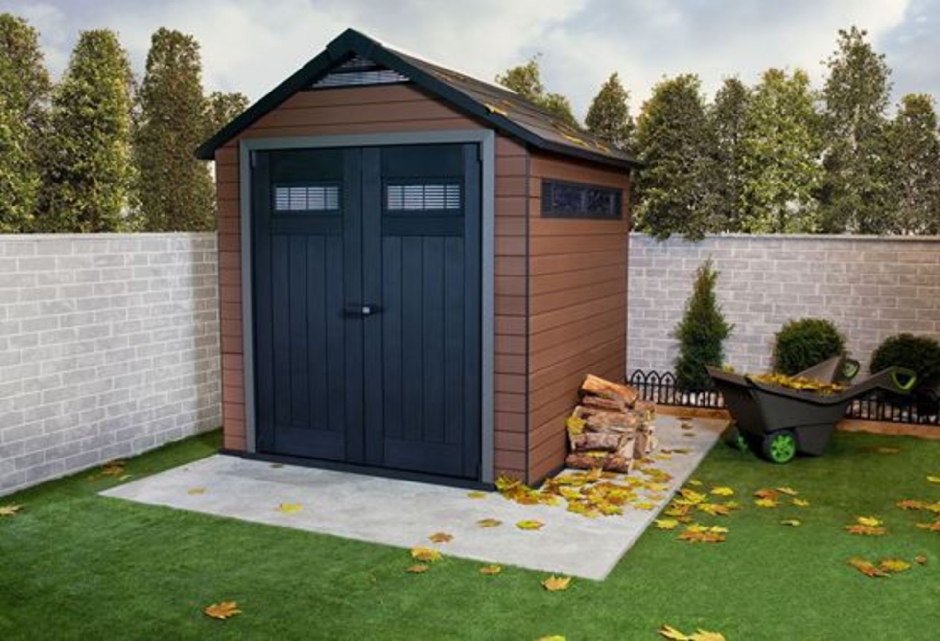 Keter Fusion 757 Garden Shed - As new but unboxed on pallet From the steel-reinforced tile roof down