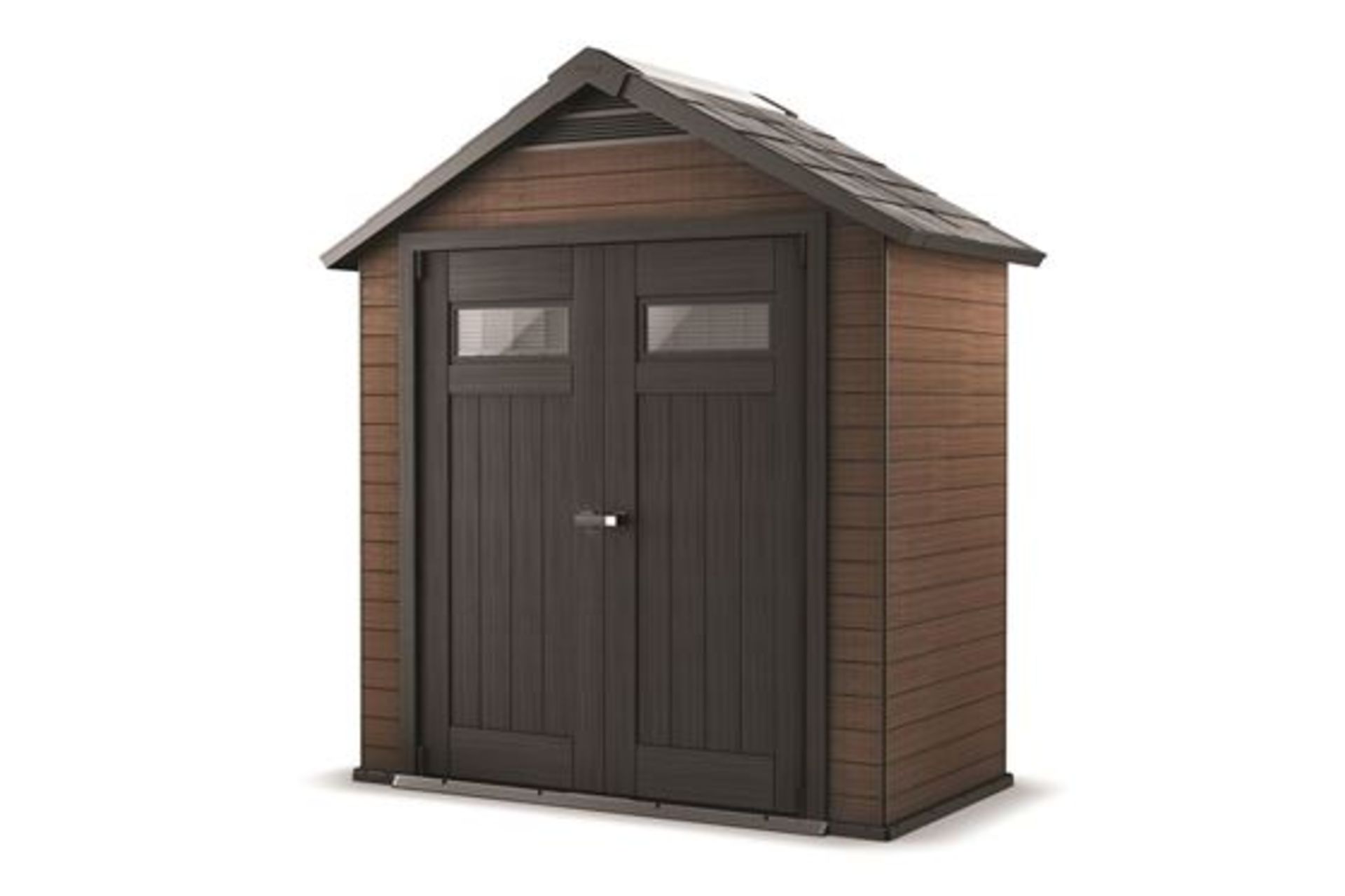 As new but unboxed on pallet Keter Fusion 754 Garden ShedThe Fusion 754 combines the rich, natural