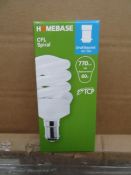 PALLET TO CONTAIN 1,020 BRAND NEW HOMEBASE CFL SIPRAL LIGHT BULBS. SMALL BAYONET CAP. 9W REPLACEMENT