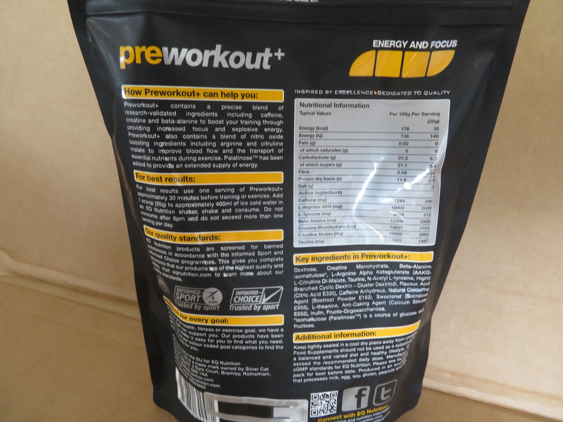 8 x 500g Bags of EQ Nutrition Preworkout+. Pink Lemonade Flavour. RRP £35 PER BAG. SEALED. 25 - Image 3 of 3