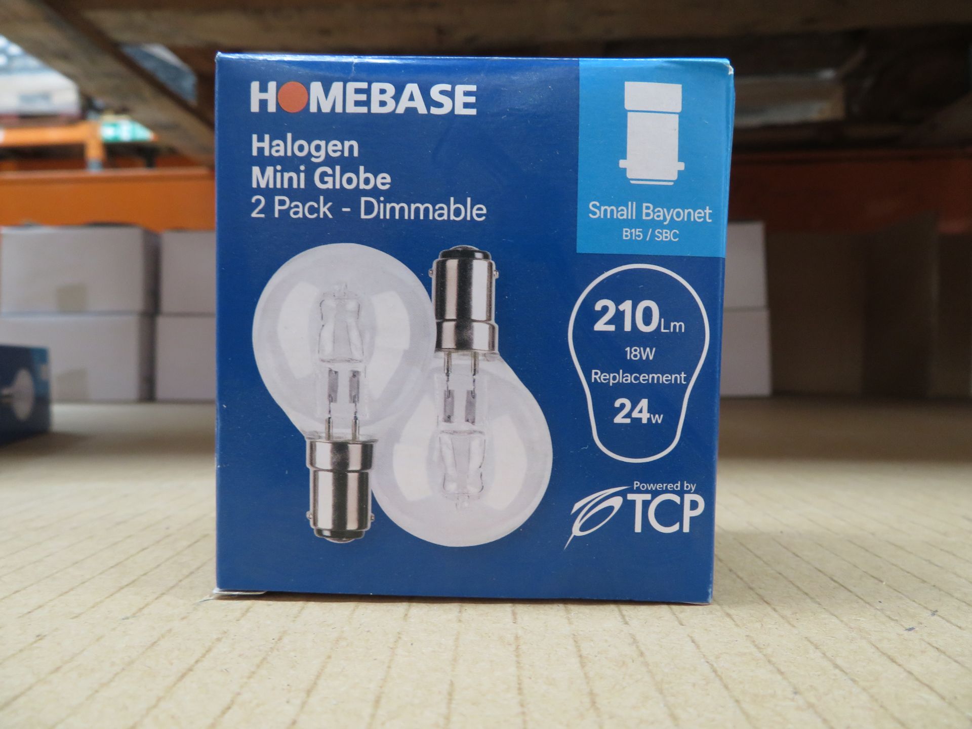 PALLET TO CONTAIN 1,692 PACKS OF 2 HOMEBASE HALOGEN MINI GLOBE 2 PACK - SMALL BAYONET CAP. RRP £4