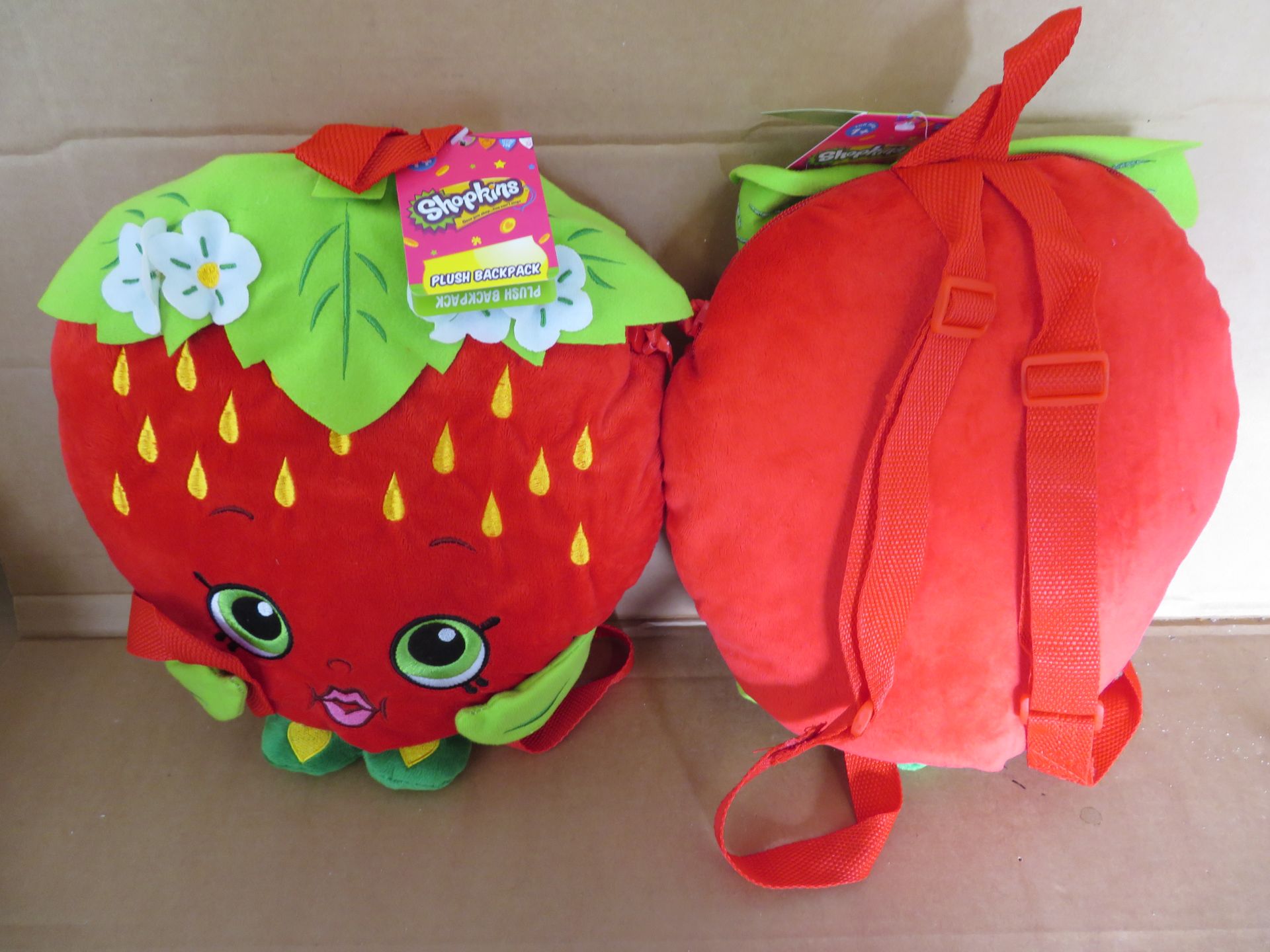 20 x Brand New Shopkins Strawberry Plush Back Pack's. RRP £19.99 each - giving this lot total