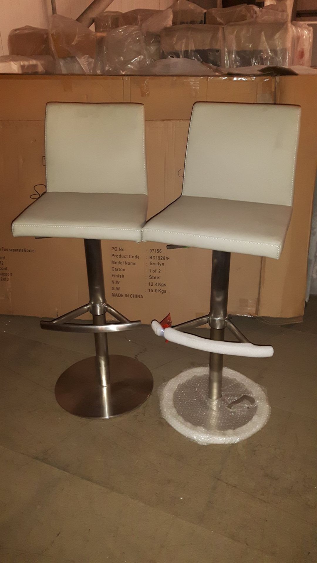 2 Gas Lift Bar Stools Grey Faux Leather