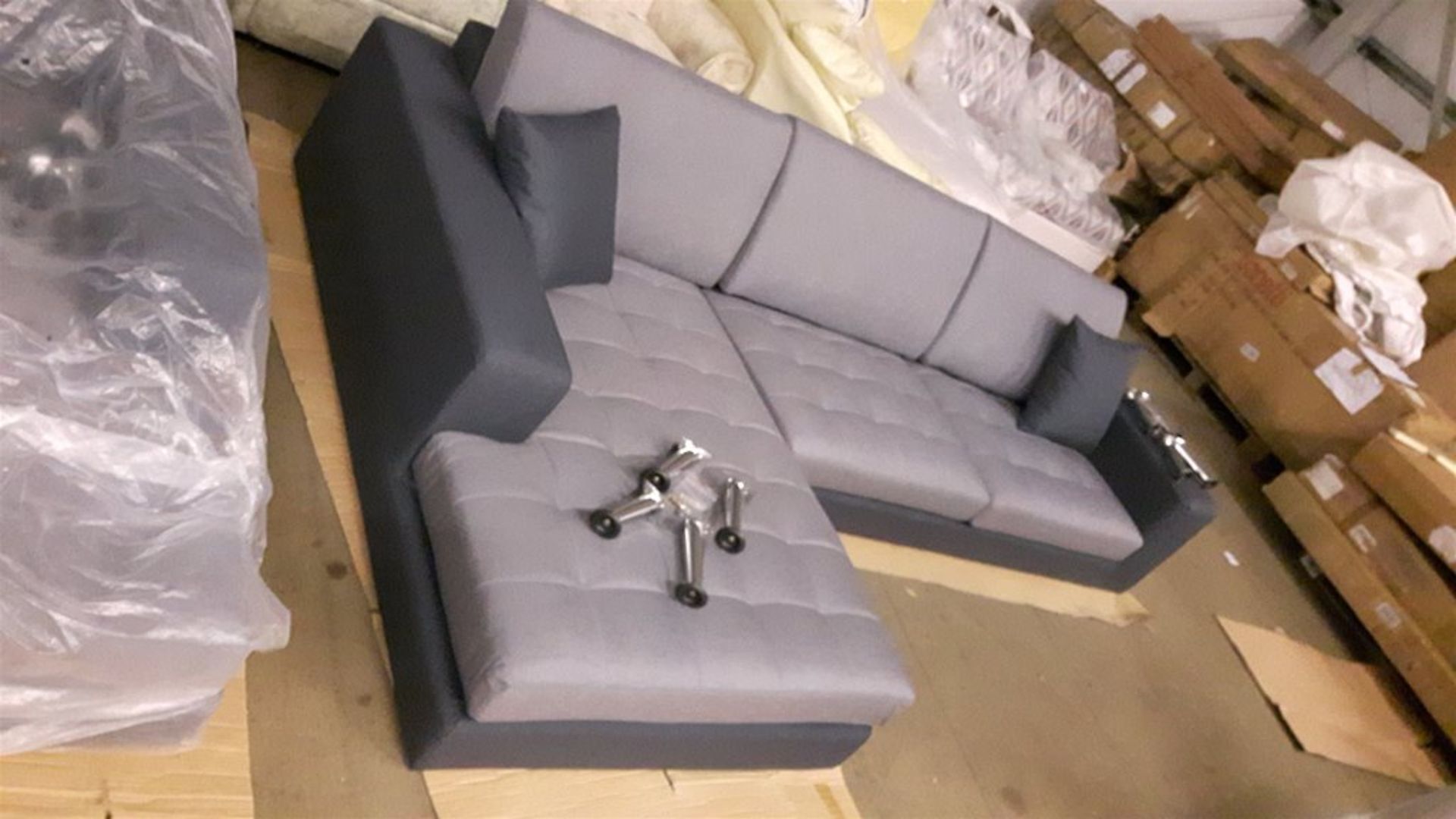 Penbury Grey mix sofa and chaise longue set with chrome legs. - Image 2 of 4
