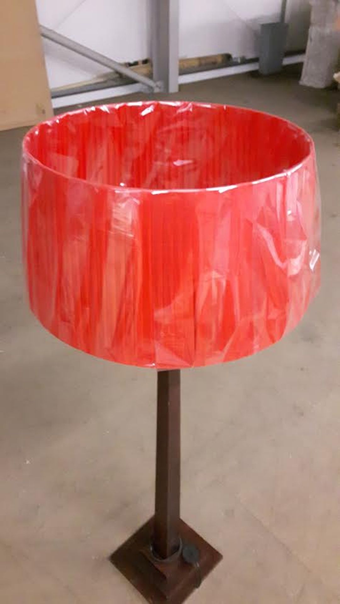 Wooden Floor Lamp with new red shade. - Image 2 of 3