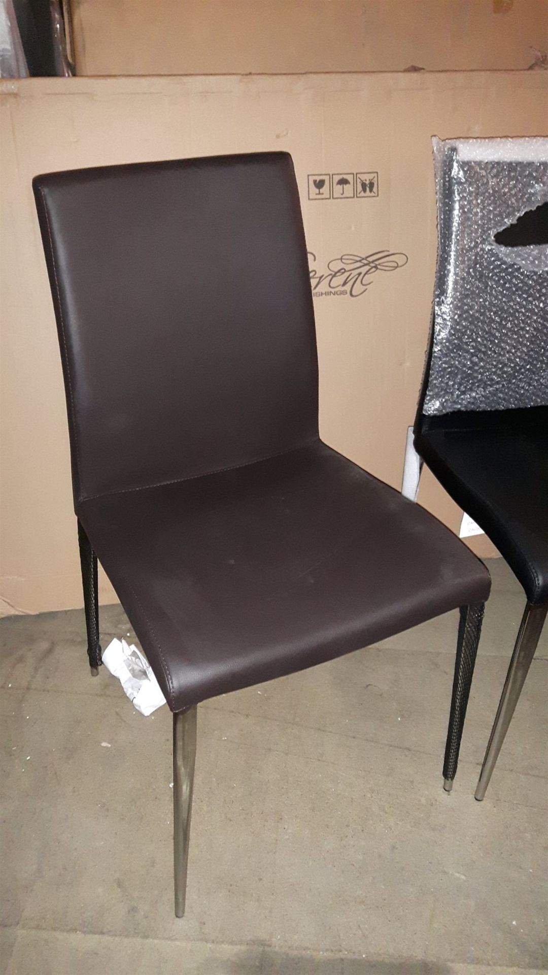 3 Black faux leather dining chairs with chrome legs - Image 2 of 3