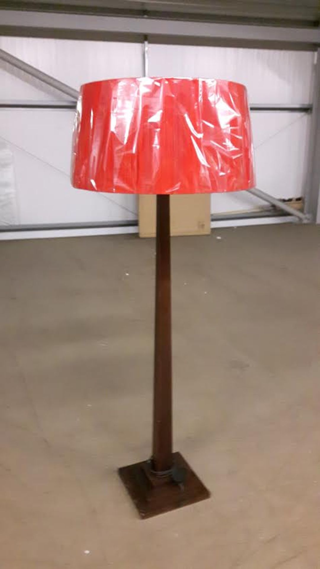 Wooden Floor Lamp with new red shade.