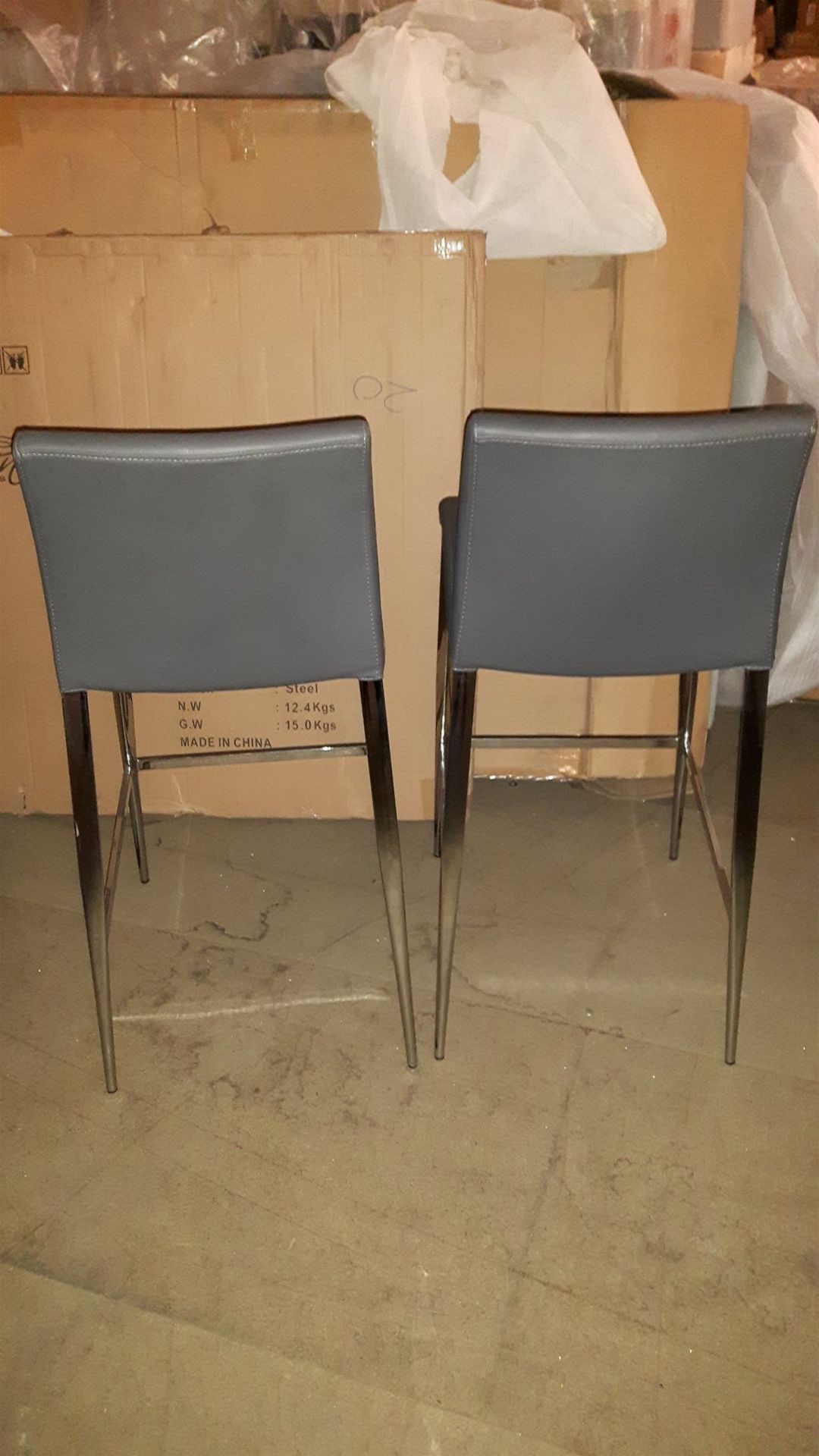 2 Grey Faux Leather Bar Stools with Chrome Legs - Image 3 of 3