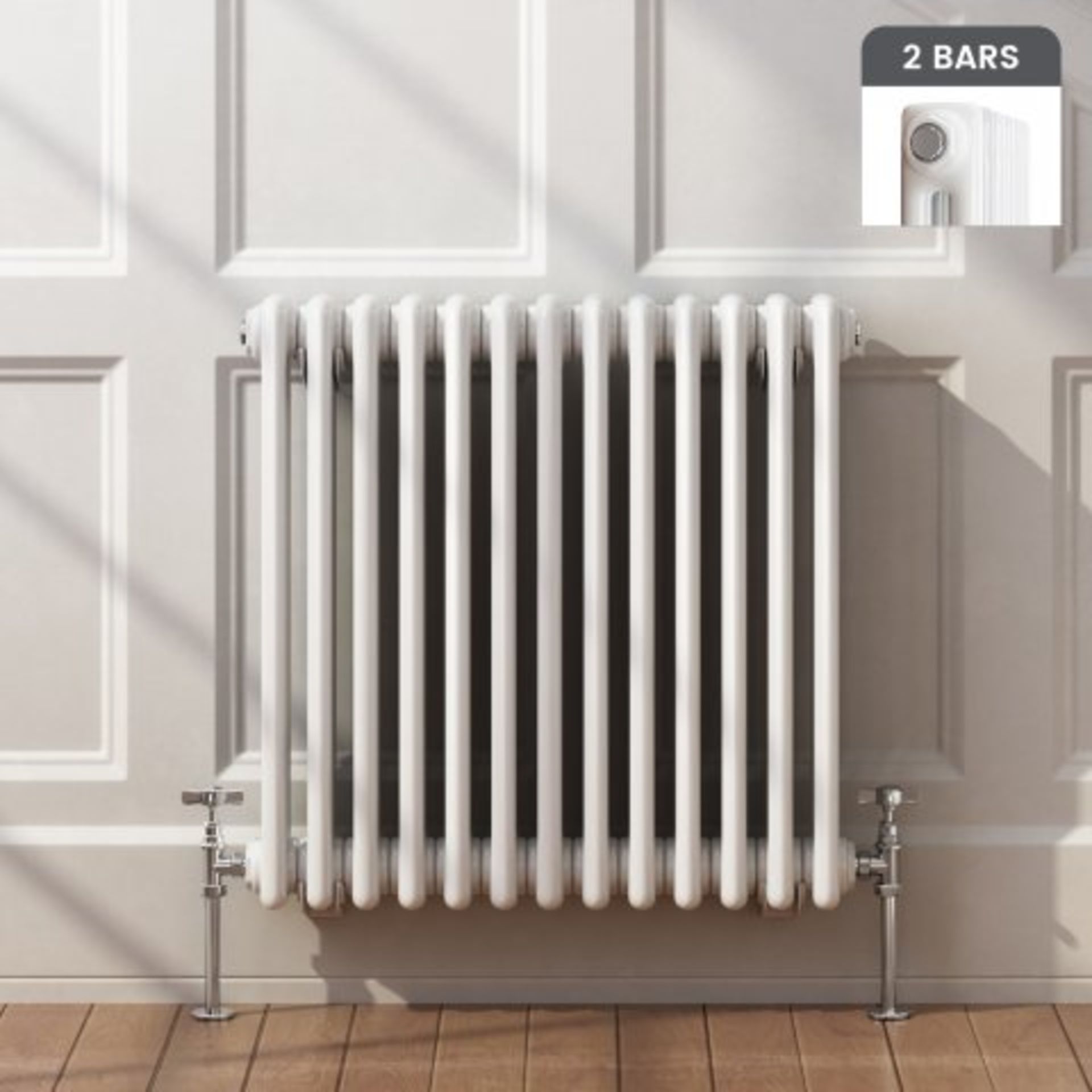 (H53) 600x603mm White Double Panel Horizontal Colosseum Traditional Radiator RRP £284.99 Classic