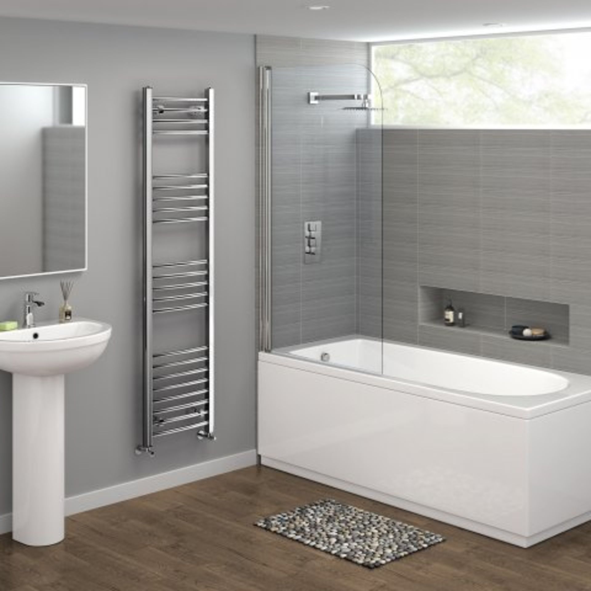 (H109) 1600x400mm - 20mm Tubes - Chrome Curved Rail Ladder Towel Radiator. Our Nancy 1600x400mm - Image 3 of 3