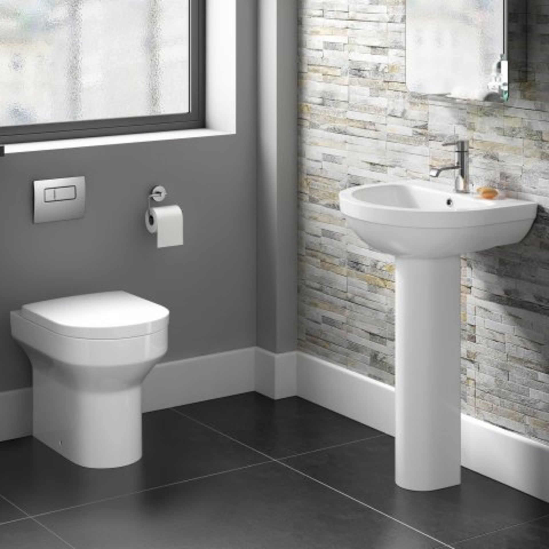 (H69) Cesar III Back to Wall Toilet inc Seat. RRP £349.99. This stylish back to wall toilet looks - Image 2 of 3