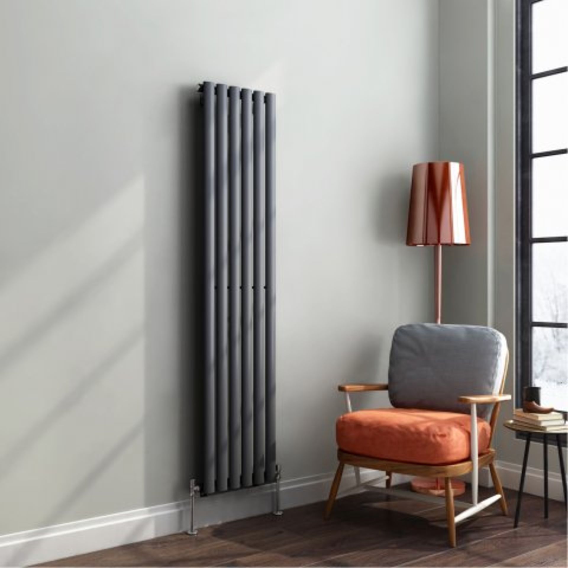 (H110) 1600x360mm Anthracite Single Oval Tube Vertical Radiator. RRP £191.98. Designer Touch This - Bild 2 aus 2
