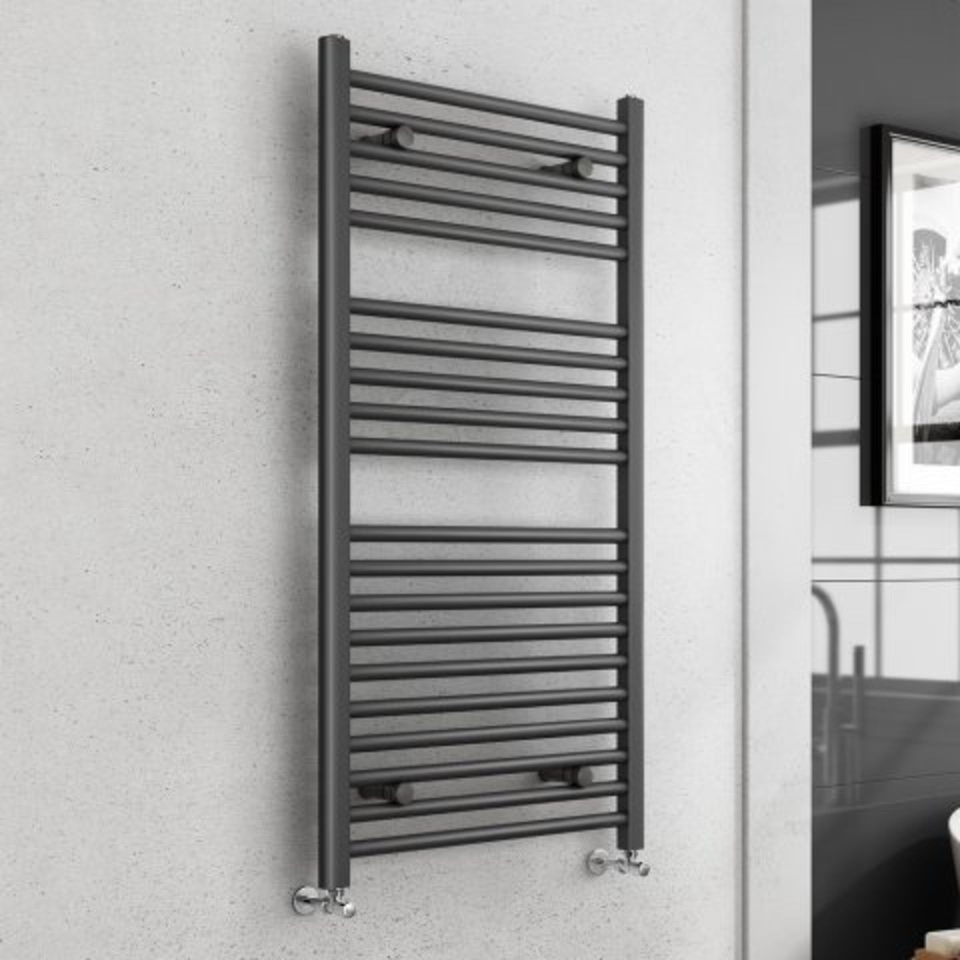 (H184) 1200x600mm - 25mm Tubes - Anthracite Heated Straight Rail Ladder Towel Radiator. RRP £249.98.