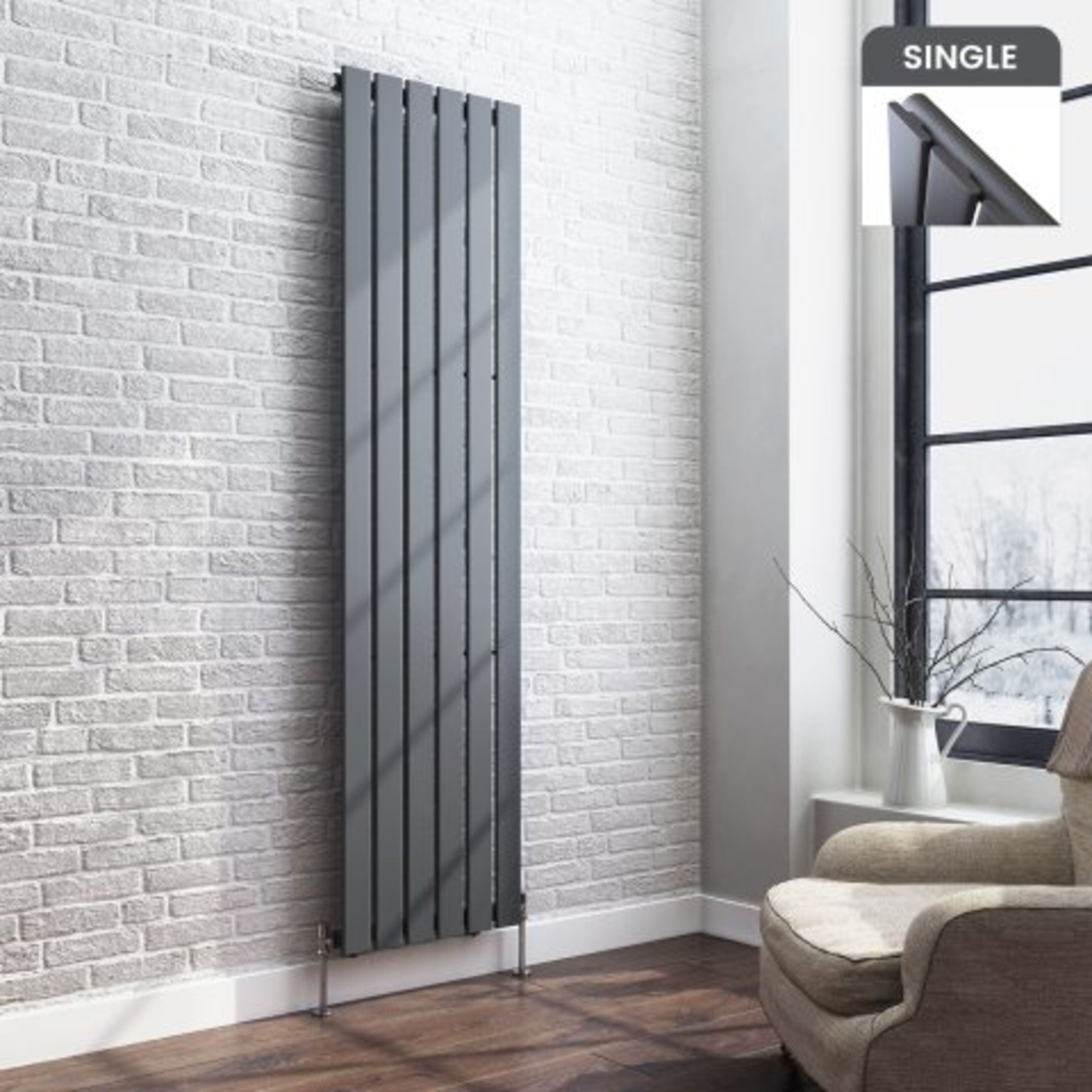 (H112) 1800x452mm Anthracite Single Flat Panel Vertical Radiator. RRP £239.99. Designer Touch