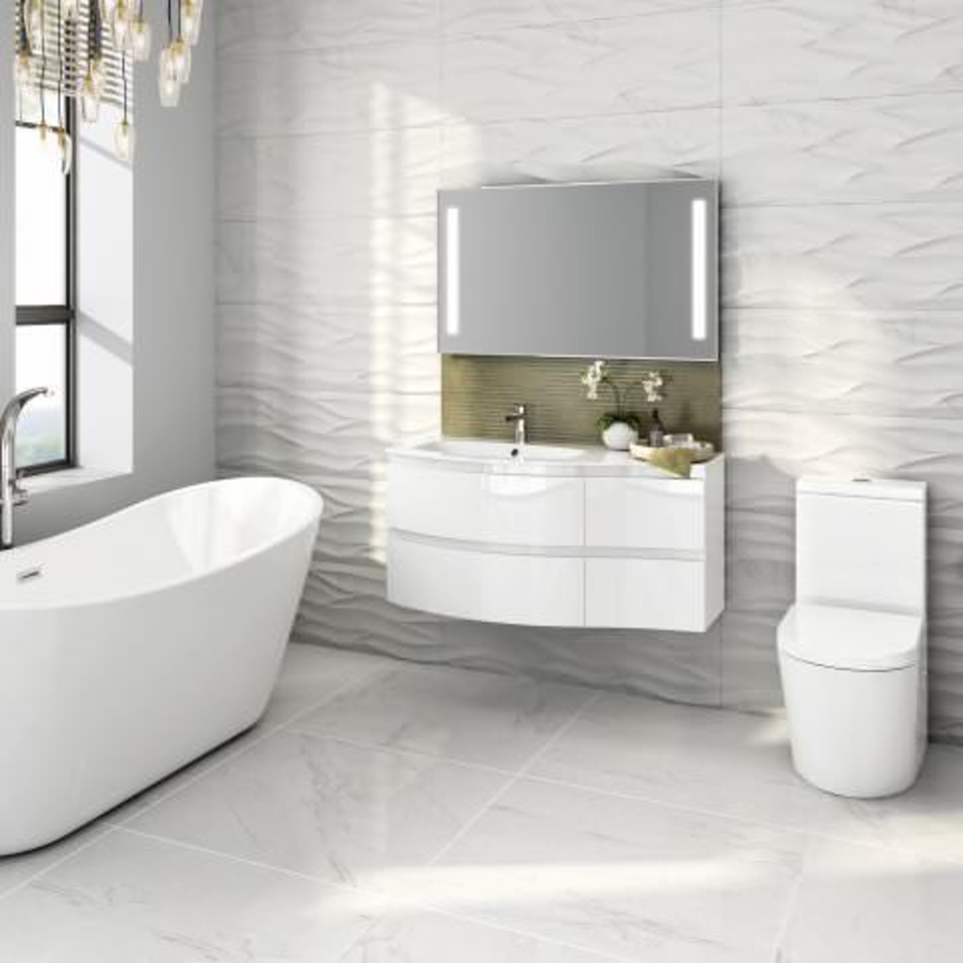 (W318) 1040mm Amelie High Gloss White Curved Vanity Unit - Left Hand - Wall Hung. RRP £1,249. - Image 3 of 4