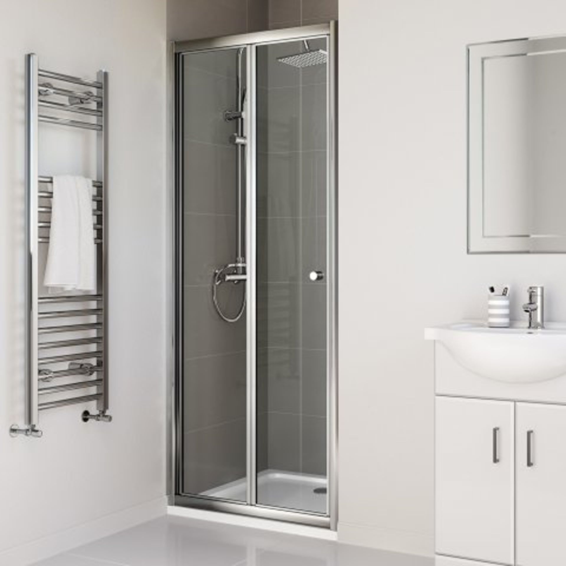 (H246) 800mm - Elements Bi Fold Shower Door. RRP £299.99. Do you have an awkward nook or a tricky