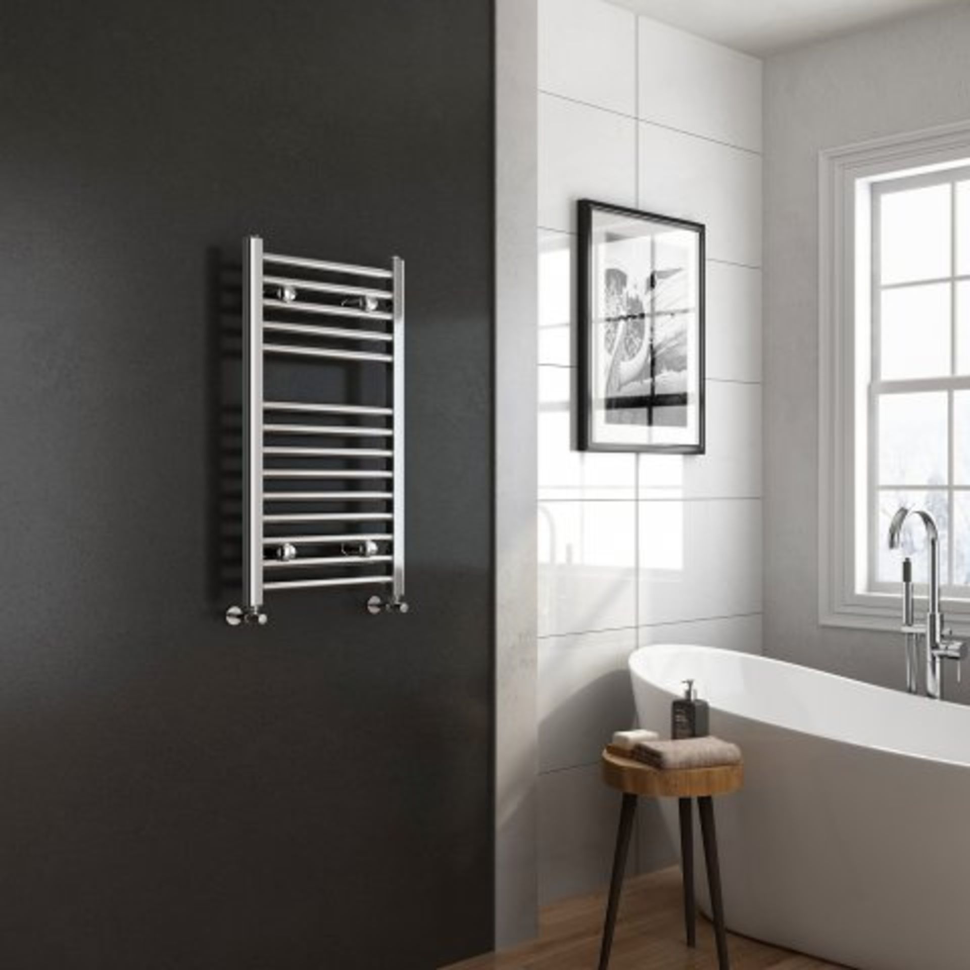 (H82) : 800x450mm - 25mm Tubes - Chrome Heated Straight Rail Ladder Towel Radiators. Benefit from - Bild 4 aus 4