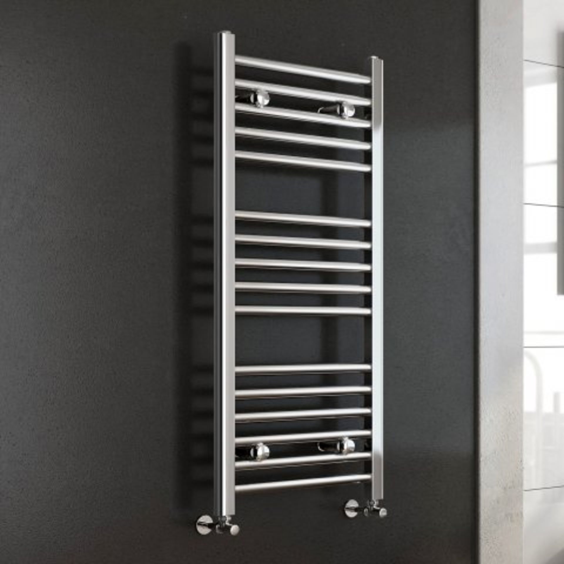 (H136) 1000x450mm - 25mm Tubes - Chrome Heated Straight Rail Ladder Towel Radiator. Benefit from the