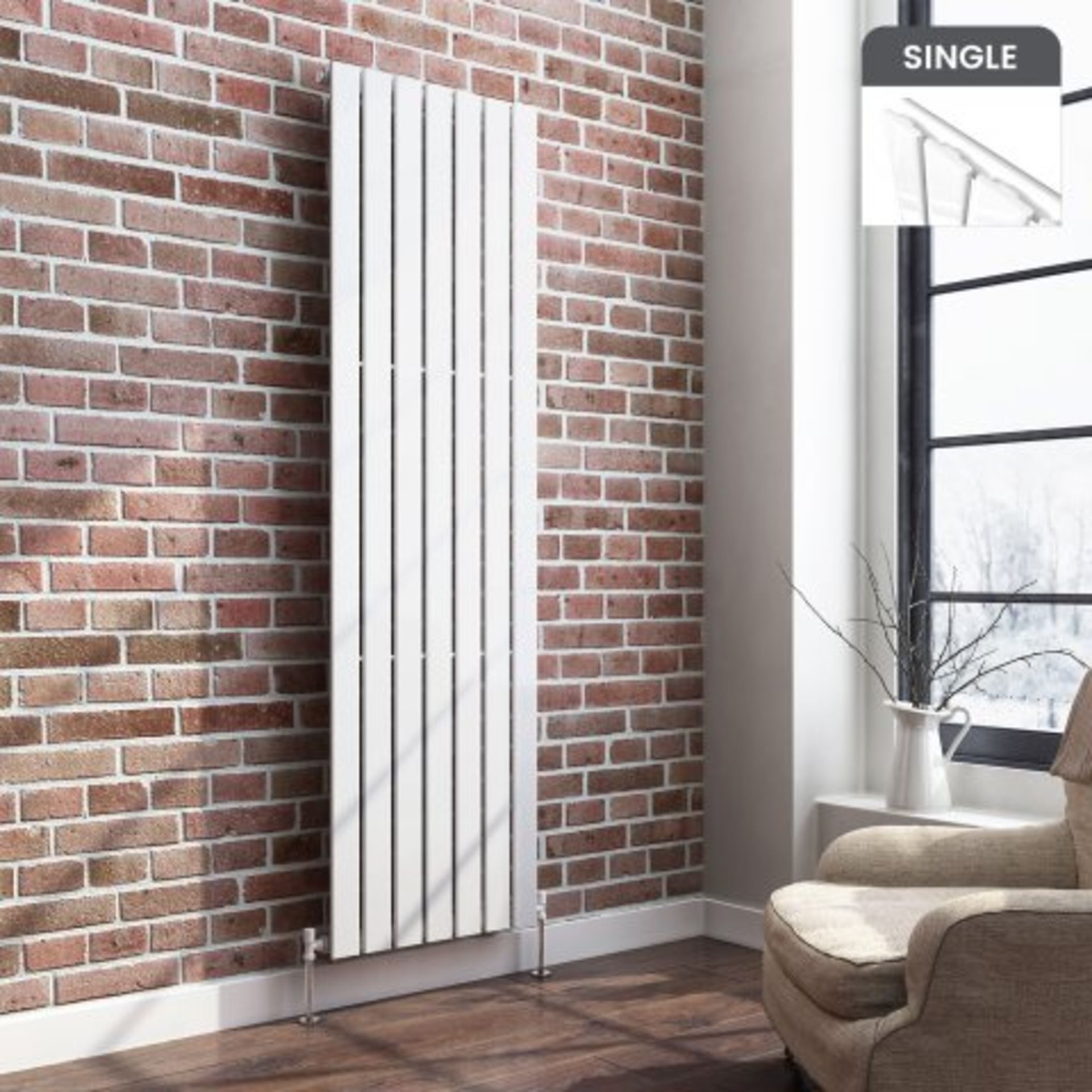 (H111) 1800x532mm Gloss White Single Flat Panel Vertical Radiator. RRP £349.99. Designer Touch