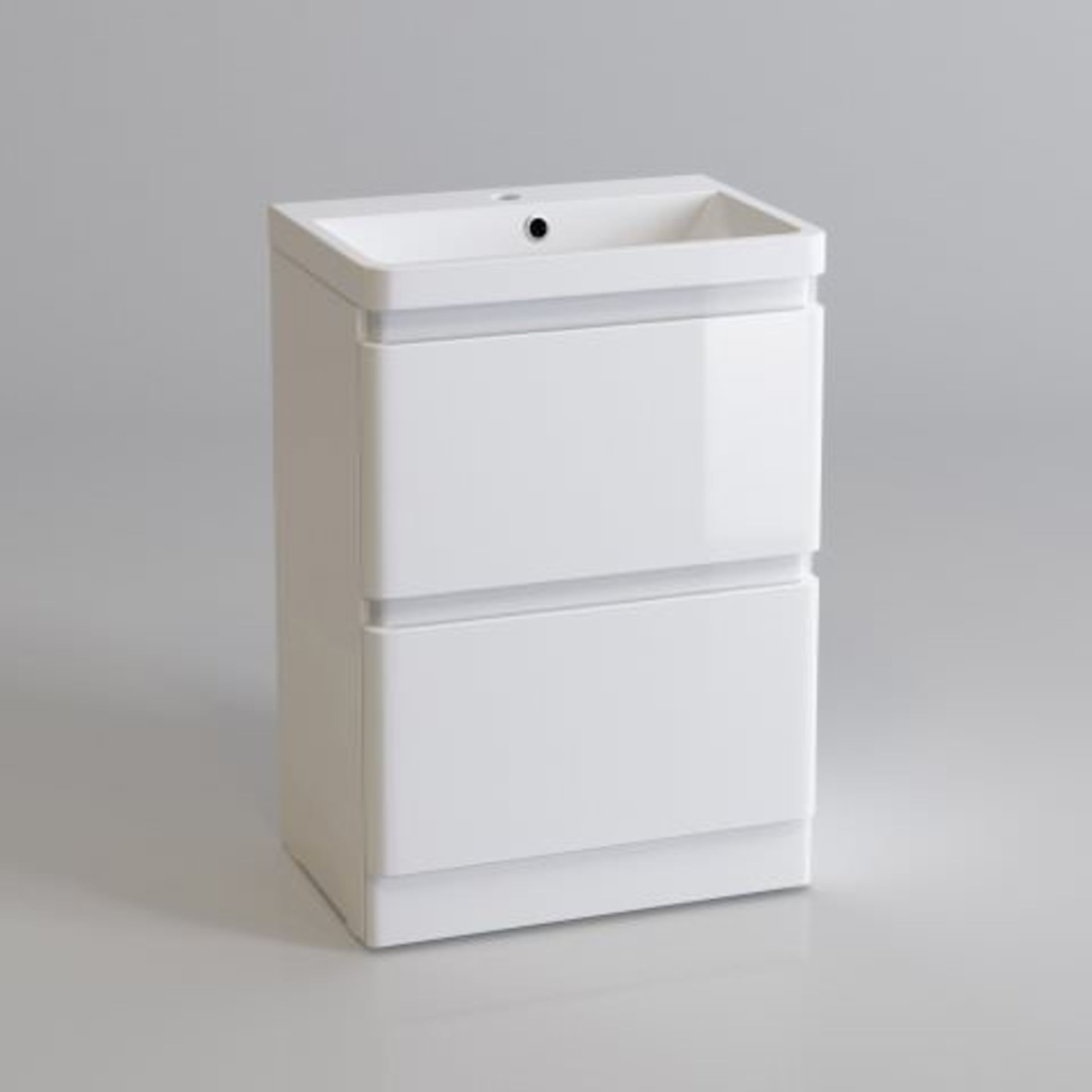 (H2) 600mm Denver II Gloss White Built In Basin Drawer Unit - Floor Standing. RRP £599.99. COMES - Image 4 of 4