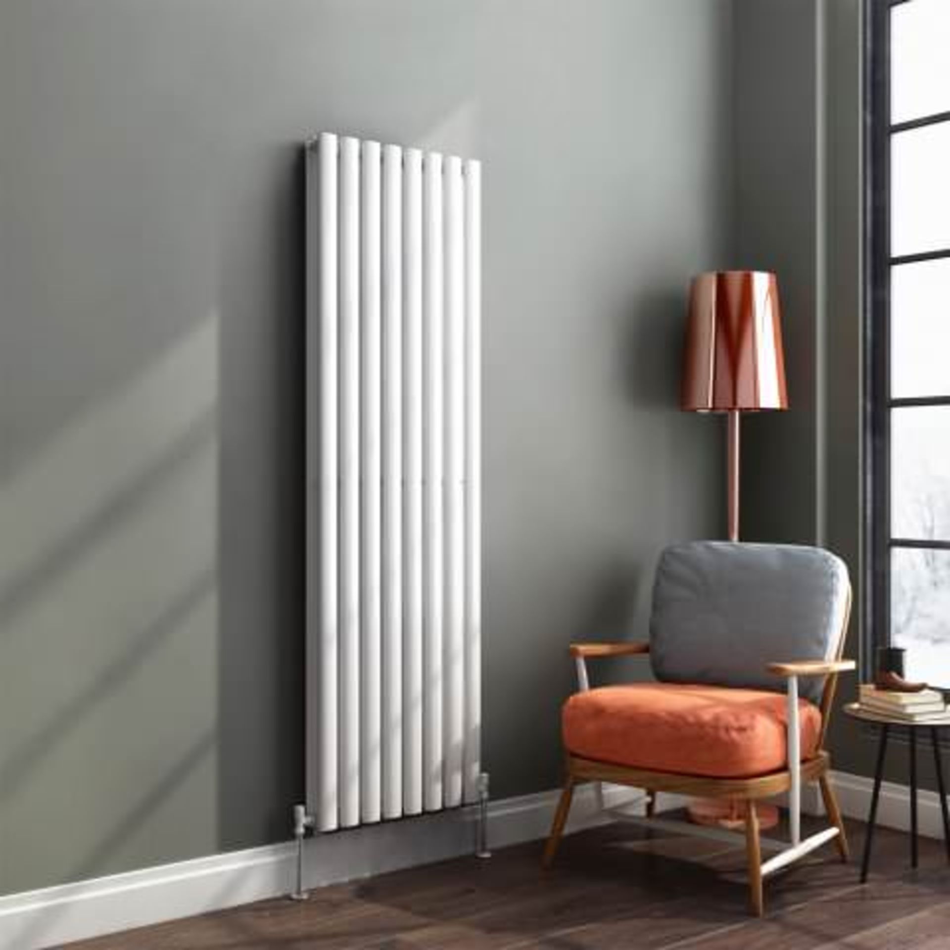 (H57) 1600x480mm Gloss White Double Oval Tube Vertical Radiator RRP £303.99 Designer Touch This - Bild 2 aus 3