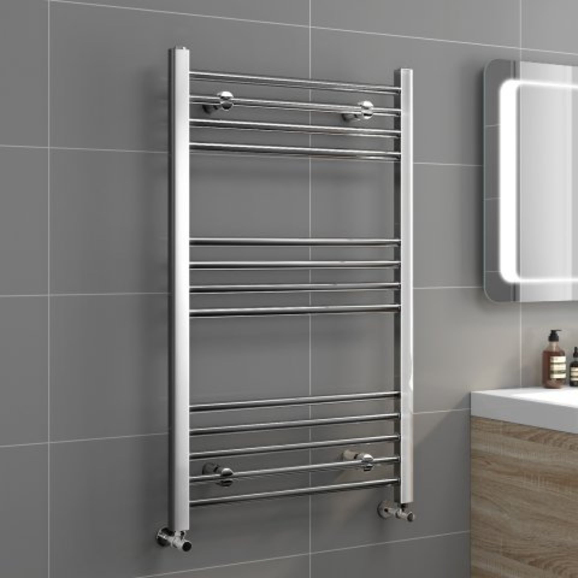 (H84) 1000x600mm - 20mm Tubes - Chrome Heated Straight Rail Ladder Towel Radiator The Natasha