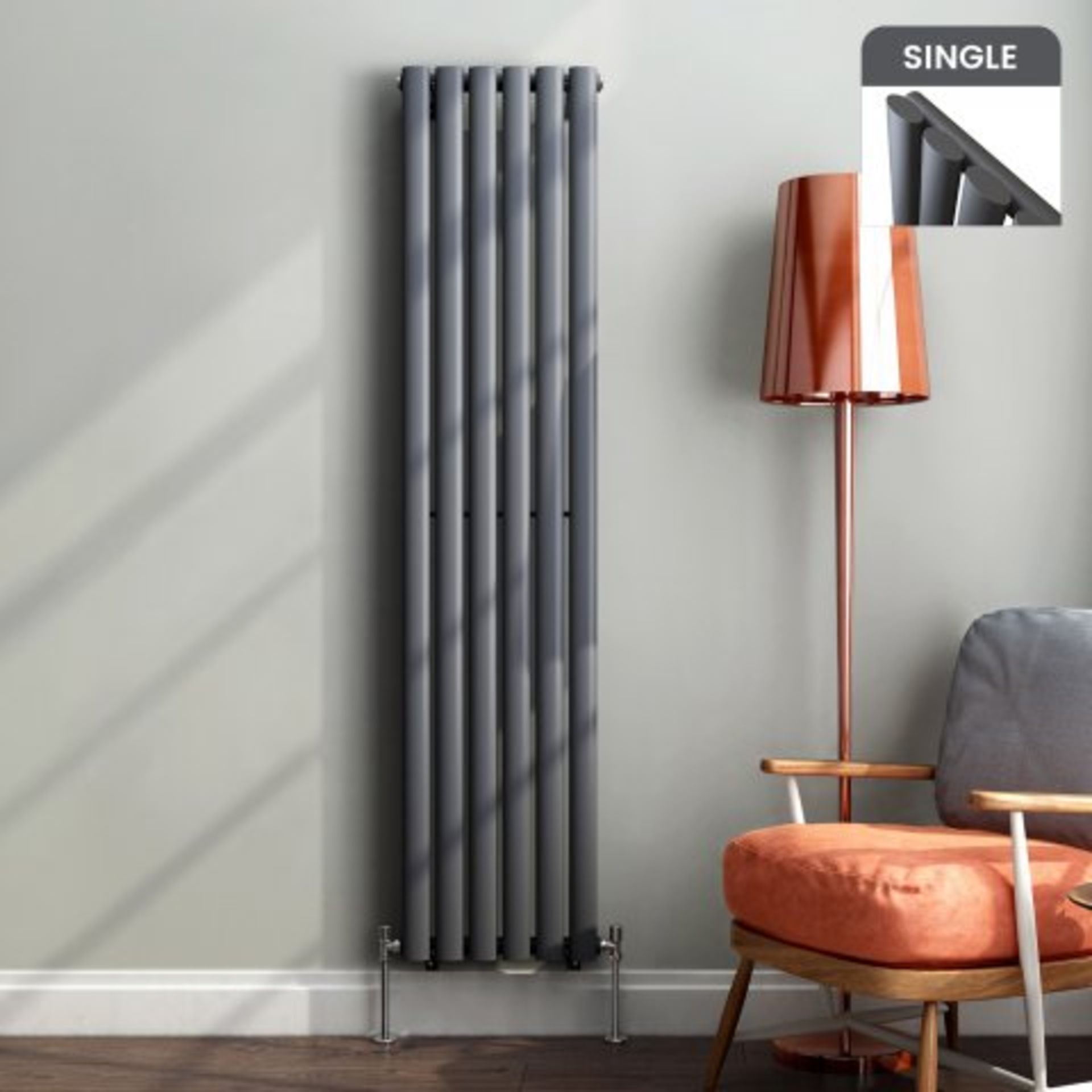 (H110) 1600x360mm Anthracite Single Oval Tube Vertical Radiator. RRP £191.98. Designer Touch This