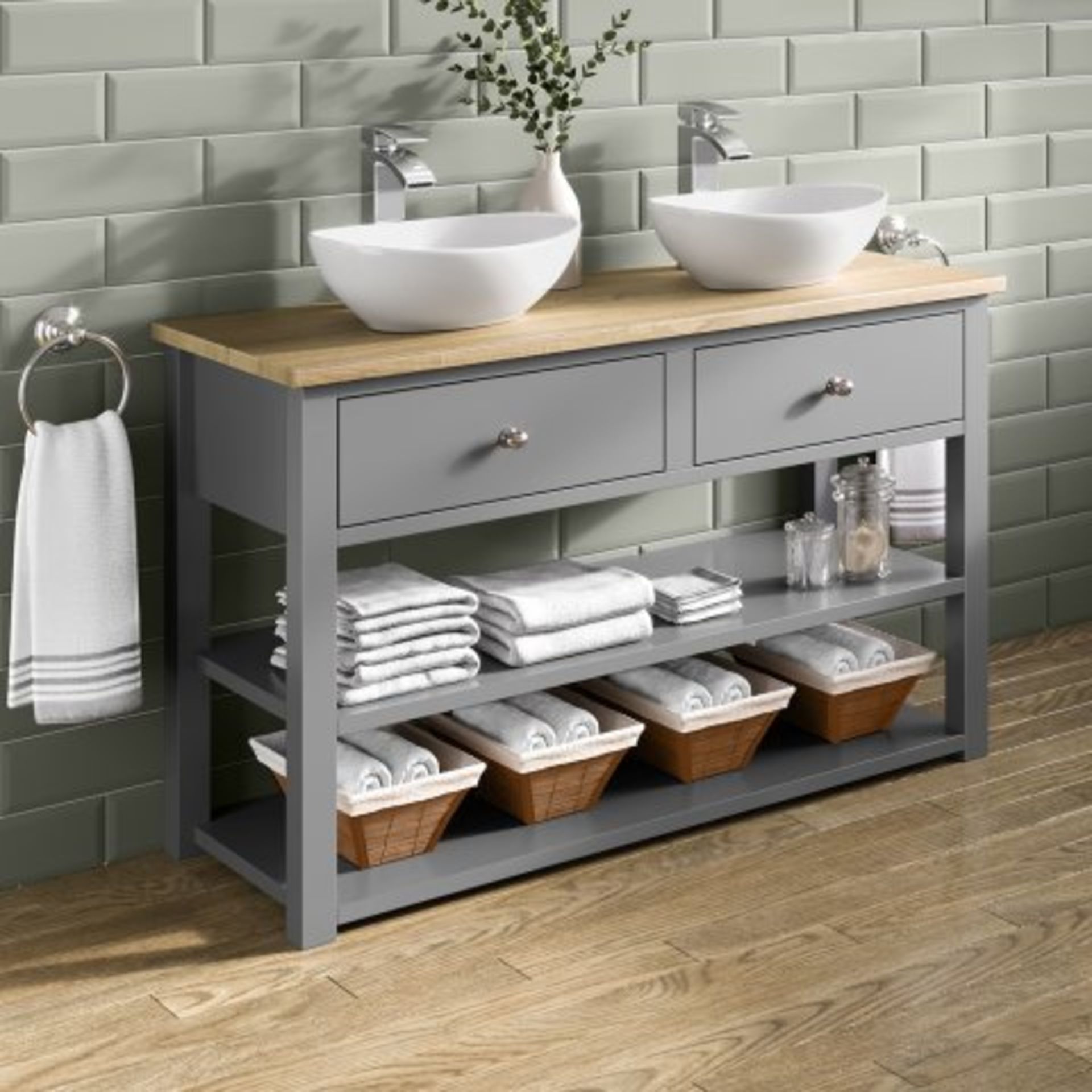 (H1) Sutton Countertop Vanity Unit & Double Camila Basin. RRP £1,949. COMES COMPLETE WITH BASIN. Our