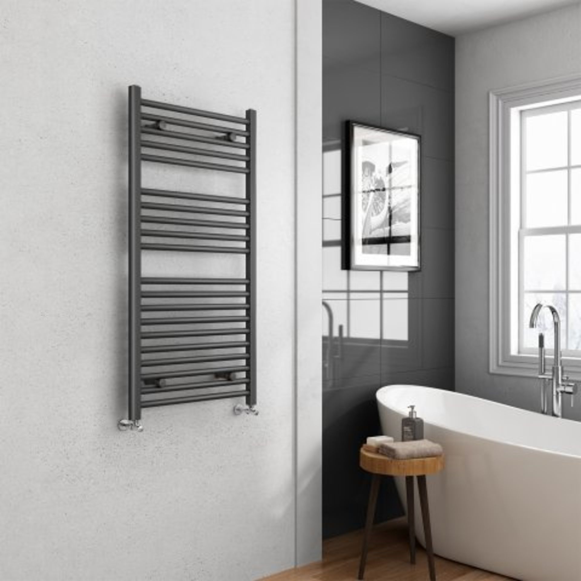 (H184) 1200x600mm - 25mm Tubes - Anthracite Heated Straight Rail Ladder Towel Radiator. RRP £249.98. - Image 2 of 3