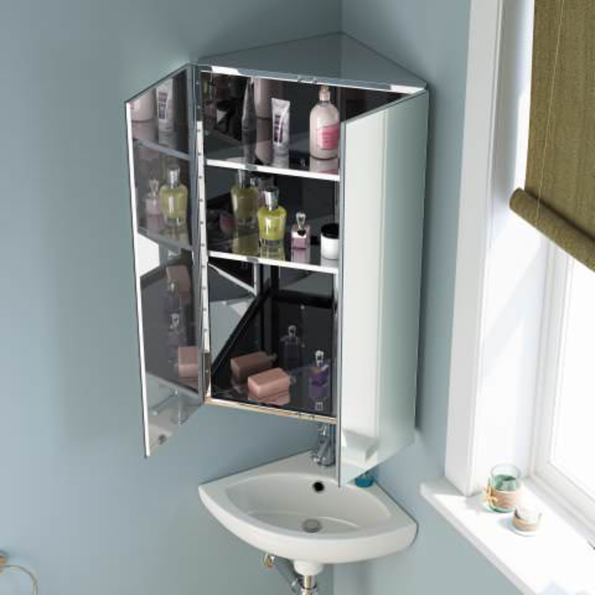 (H5) 780x450mm Liberty Stainless Steel Double Door Corner Mirror Cabinet. RRP £249.99. This stunning - Image 2 of 3