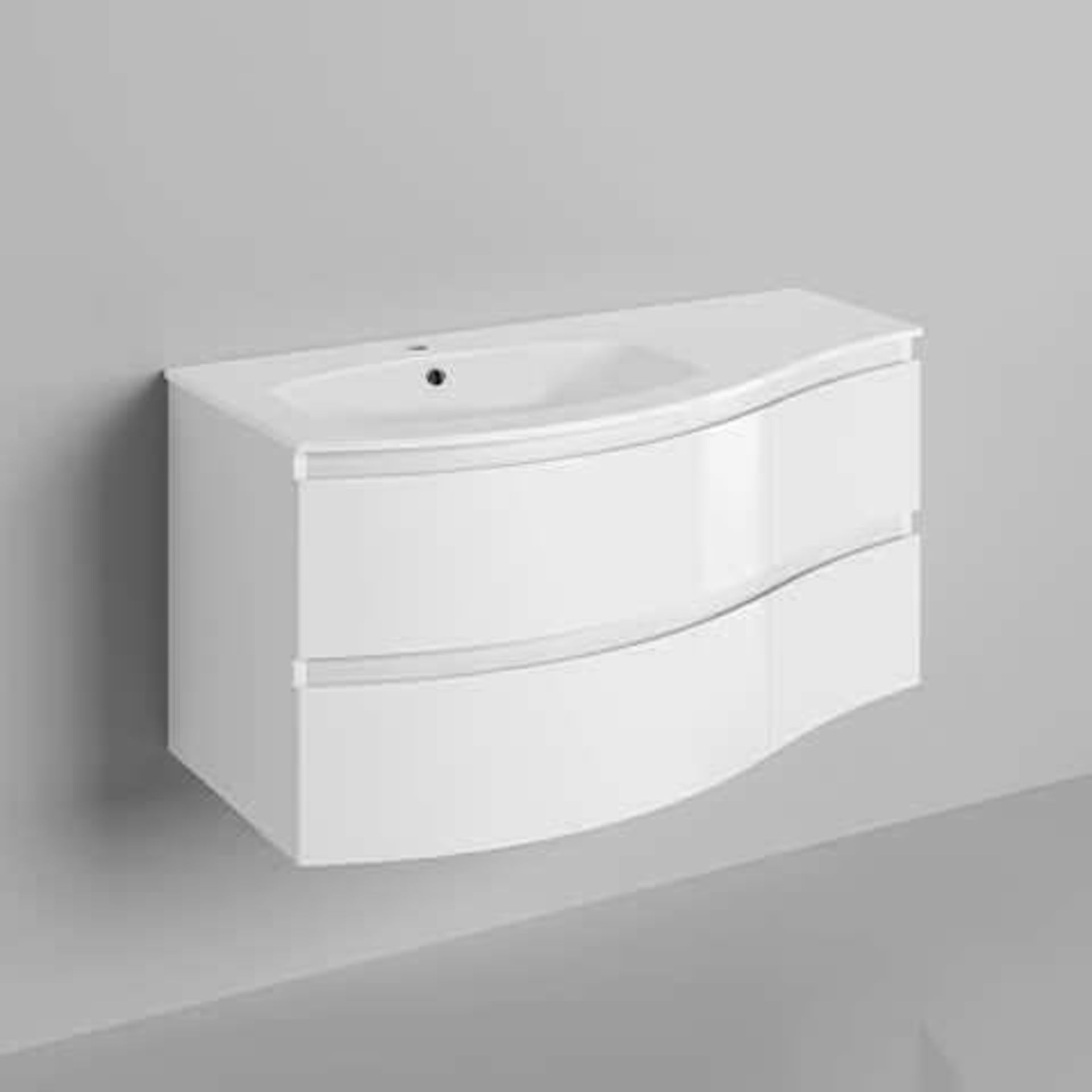(W318) 1040mm Amelie High Gloss White Curved Vanity Unit - Left Hand - Wall Hung. RRP £1,249. - Image 4 of 4