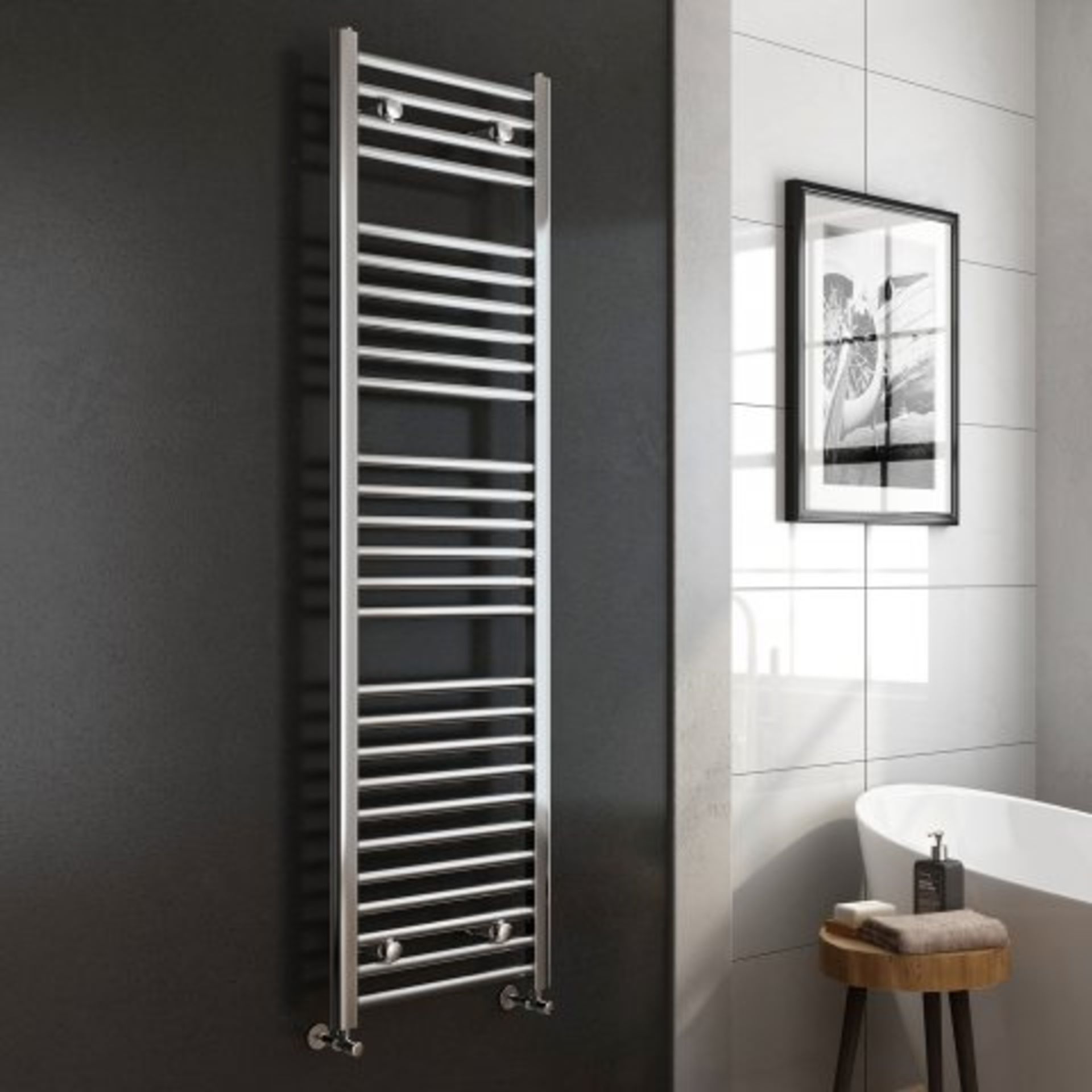 (H44) 1600x450mm - 25mm Tubes - Chrome Heated Straight Rail Ladder Towel Radiator . Benefit from the