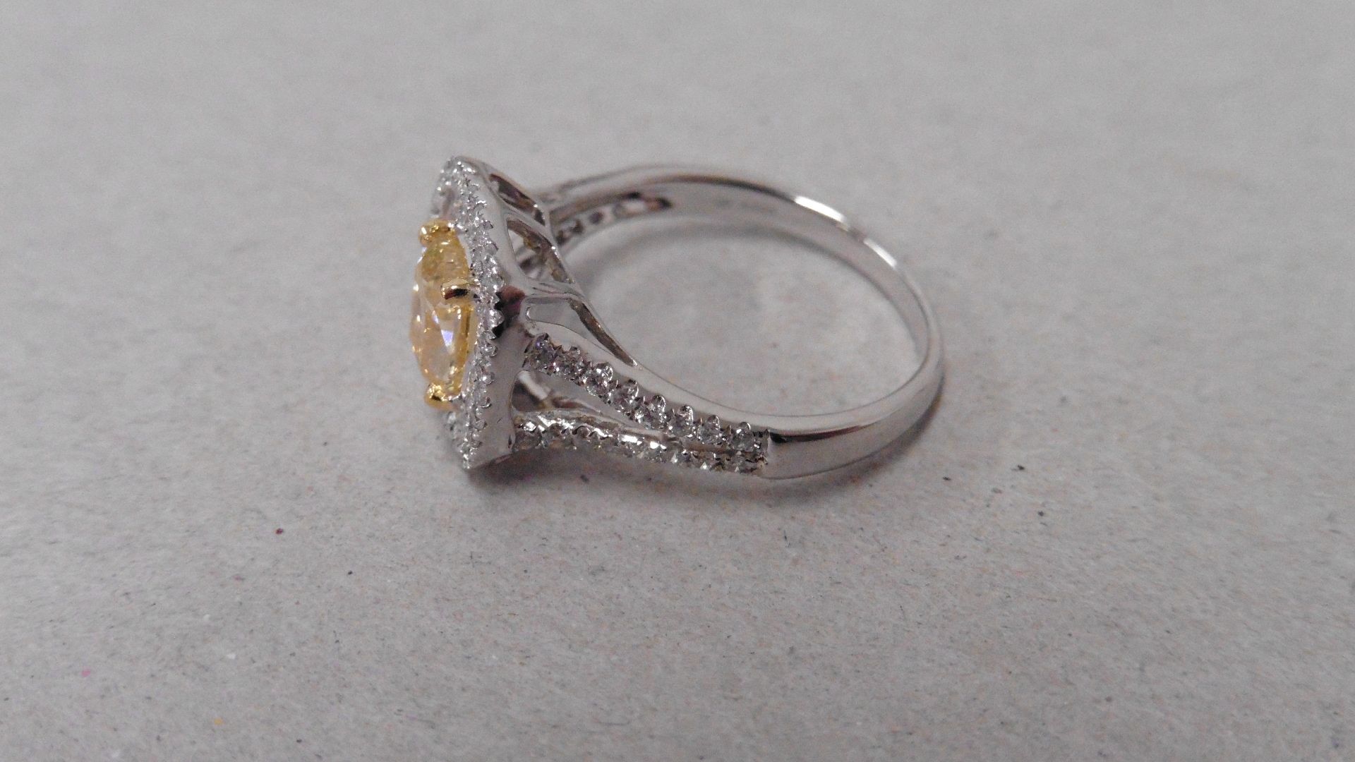 1.13ct diamond set solitaire ring. Yellow cushion cut diamond,Fancy yellow/green, Si1 clarity on GIA - Image 2 of 5