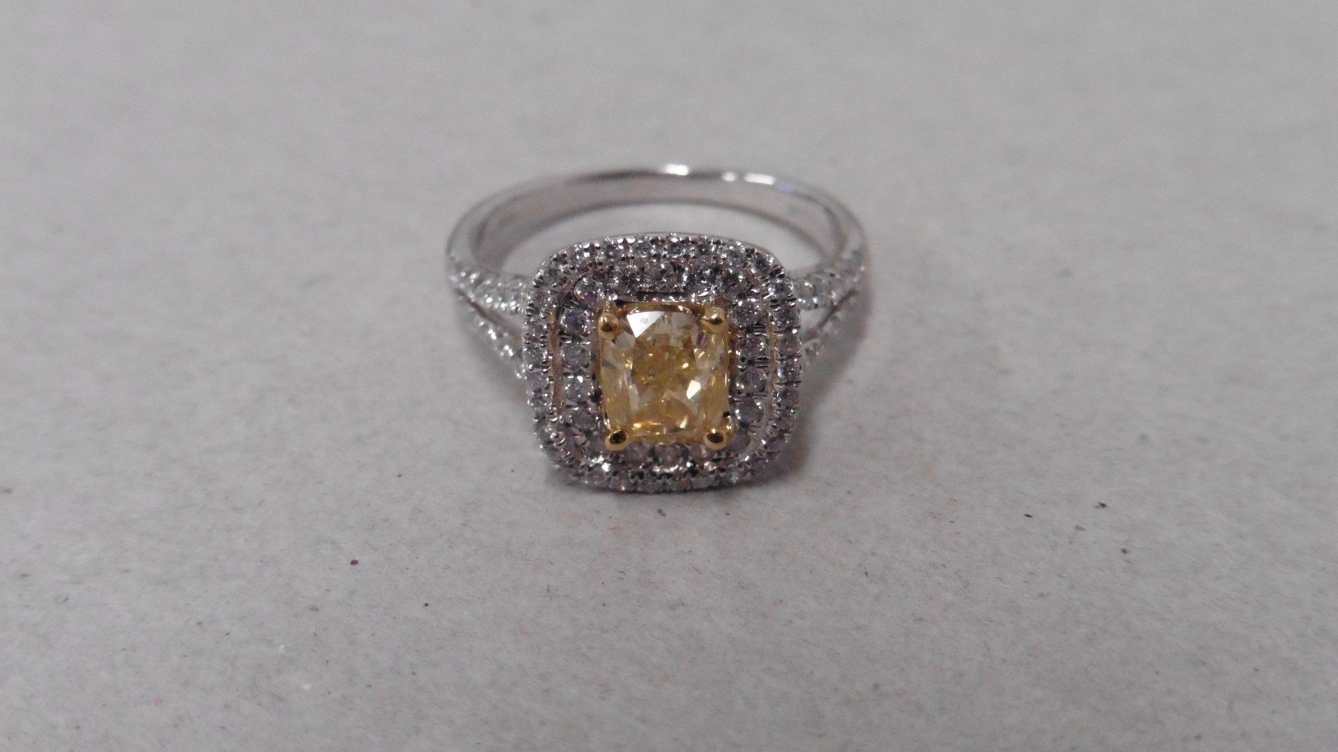 1.13ct diamond set solitaire ring. Yellow cushion cut diamond,Fancy yellow/green, Si1 clarity on GIA - Image 3 of 5