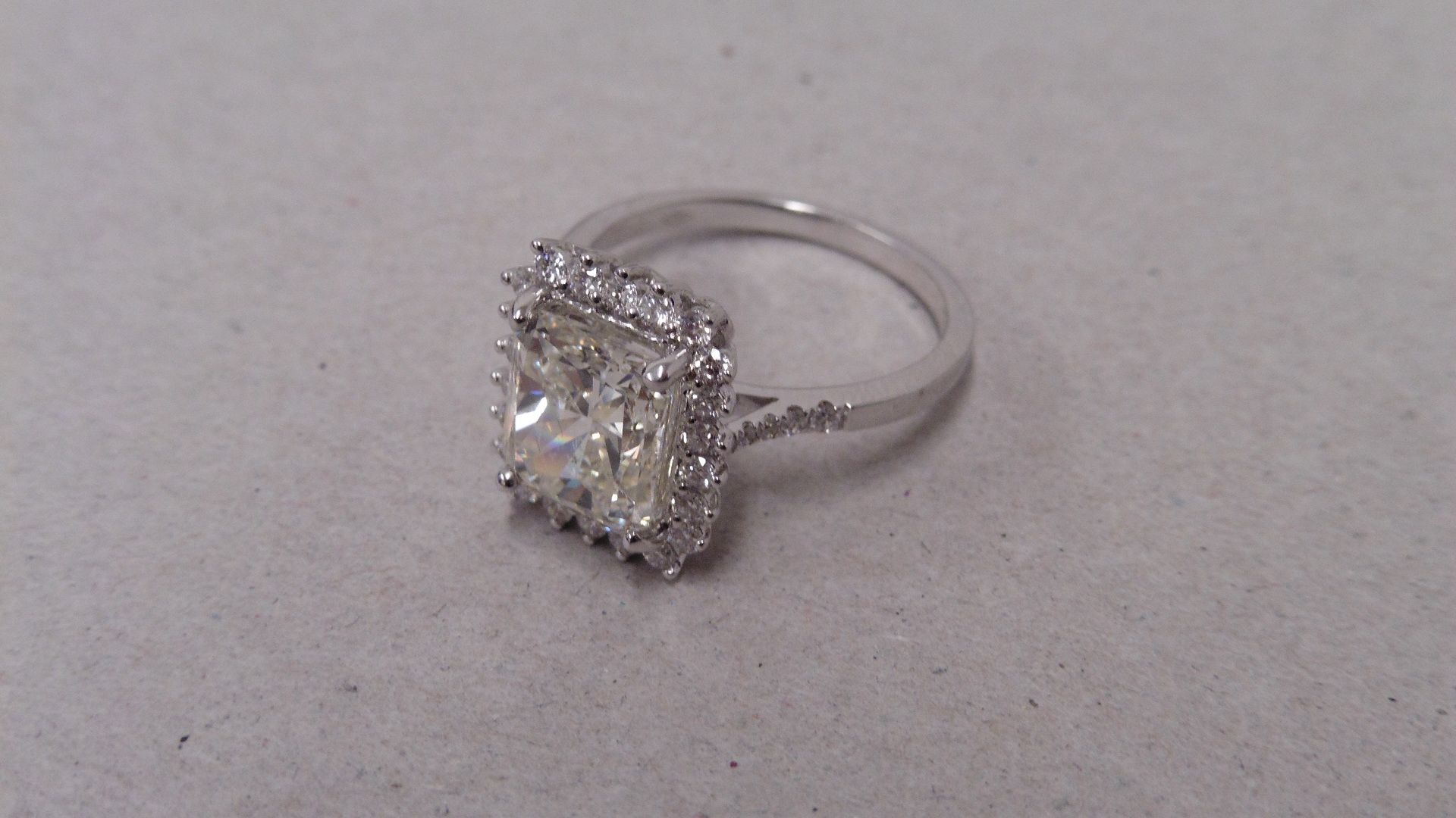 3.51ct radiant cut diamond set solitaire ring set 18ct white gold. Centre stone J colour, si1 - Image 2 of 4