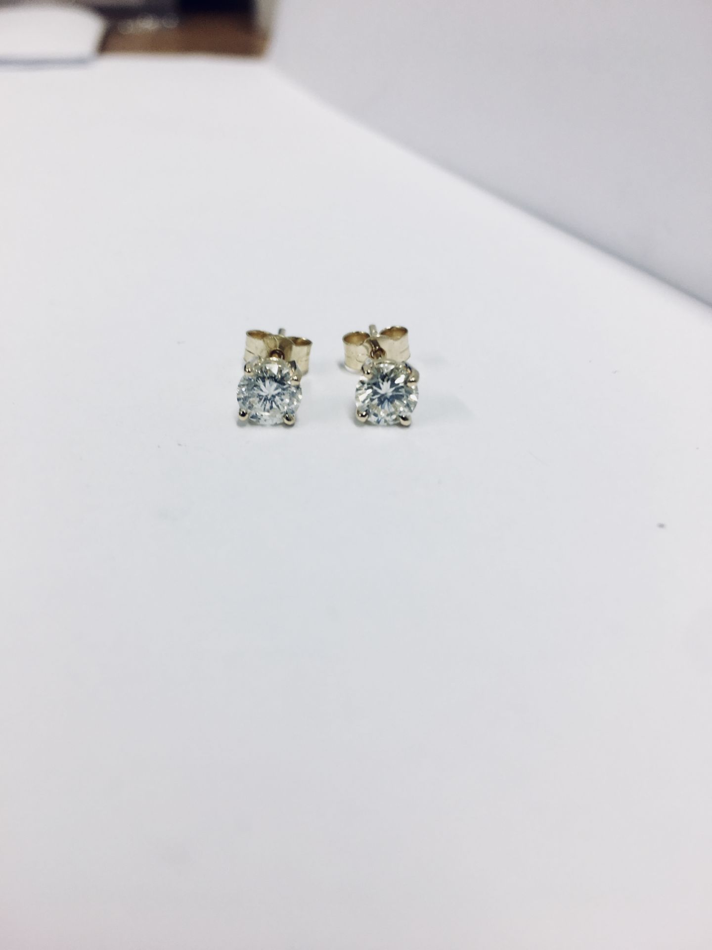 1.40ct Diamond solitaire earrings set with brilliant cut diamonds, I colour I1 clarity. Four claw - Image 4 of 4