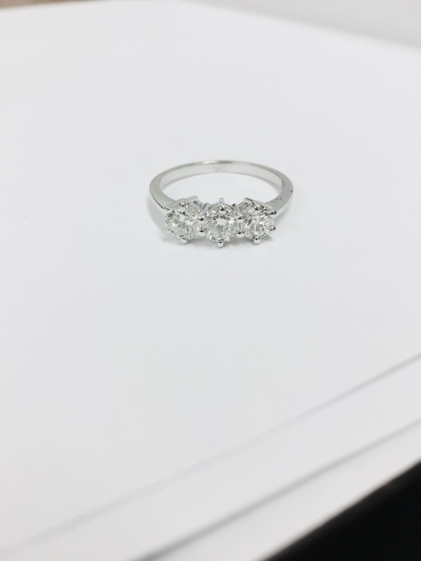 3.02ct diamond trilogy ring. 3 brilliant cut diamonds ( enhanced stones ) I/J colour, P1 clarity. - Image 5 of 7