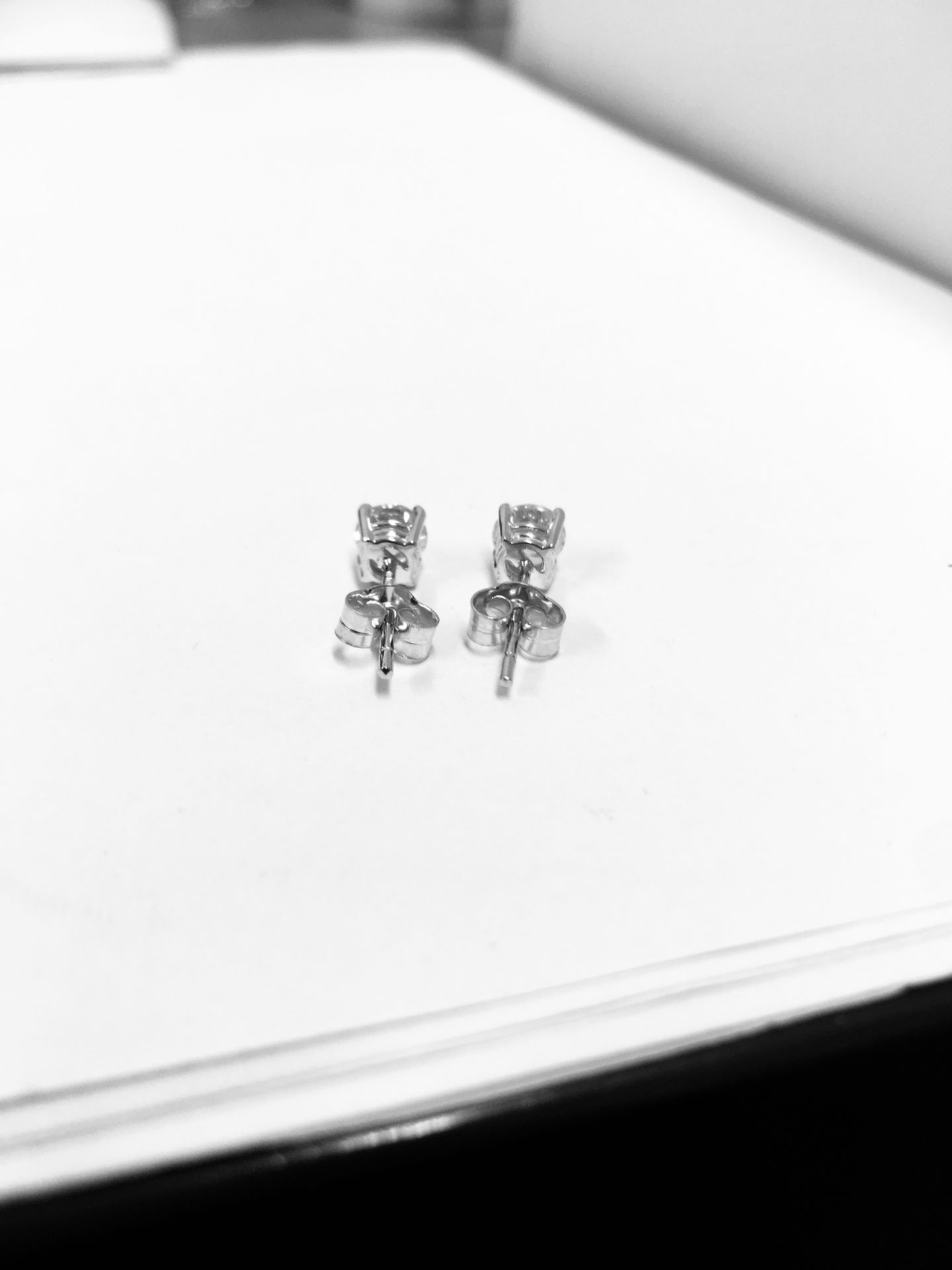 2.00ct Diamond solitaire earrings set with brilliant cut diamonds, H colour I1 clarity. Four claw - Image 3 of 4