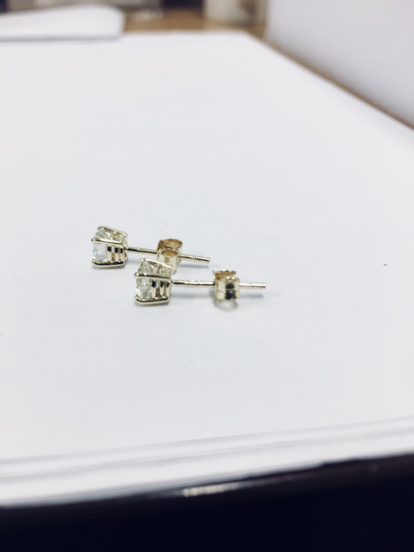 1.40ct Diamond solitaire earrings set with brilliant cut diamonds, I colour I1 clarity. Four claw - Image 2 of 4
