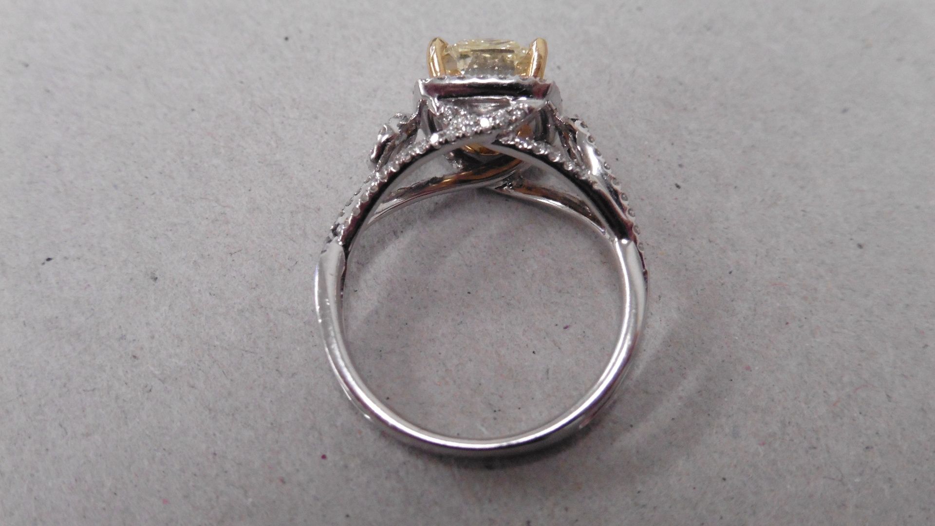 2.11ct diamond set solitaire ring. Yellow cushion cut diamond,Fancy yellow, VVS2 clarity on GIA - Image 2 of 6