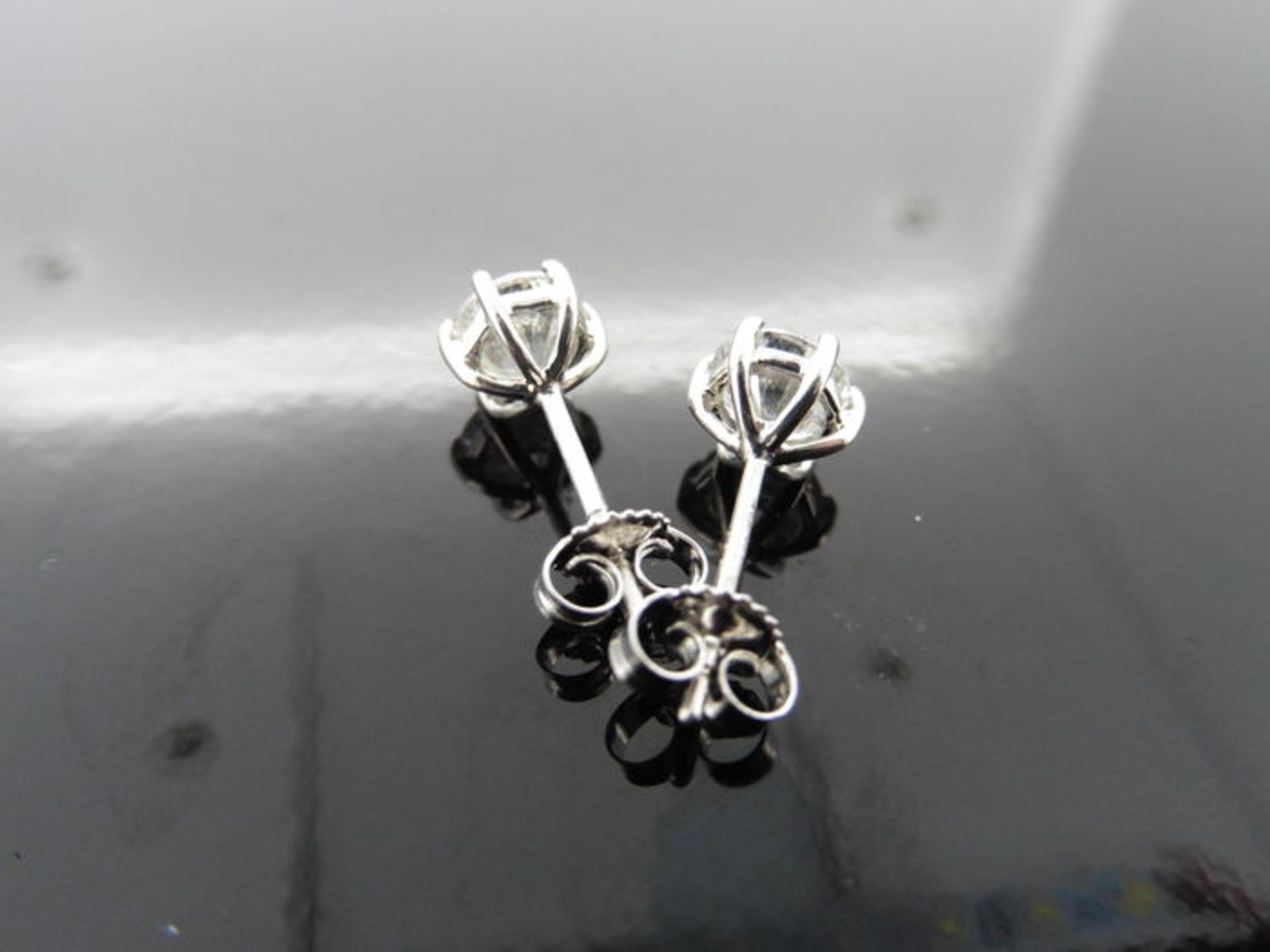 2.01ct Diamond solitaire earrings set with brilliant cut diamonds, H colour I1 clarity. Six claw - Image 2 of 2