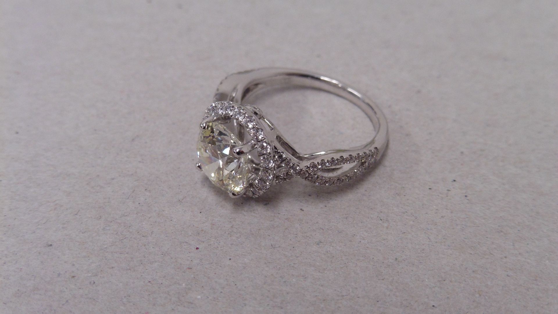 2.40ct diamond set solitaire ring. Brilliant cut diamond, J colour, si1 clarity. Halo setting with - Image 2 of 4
