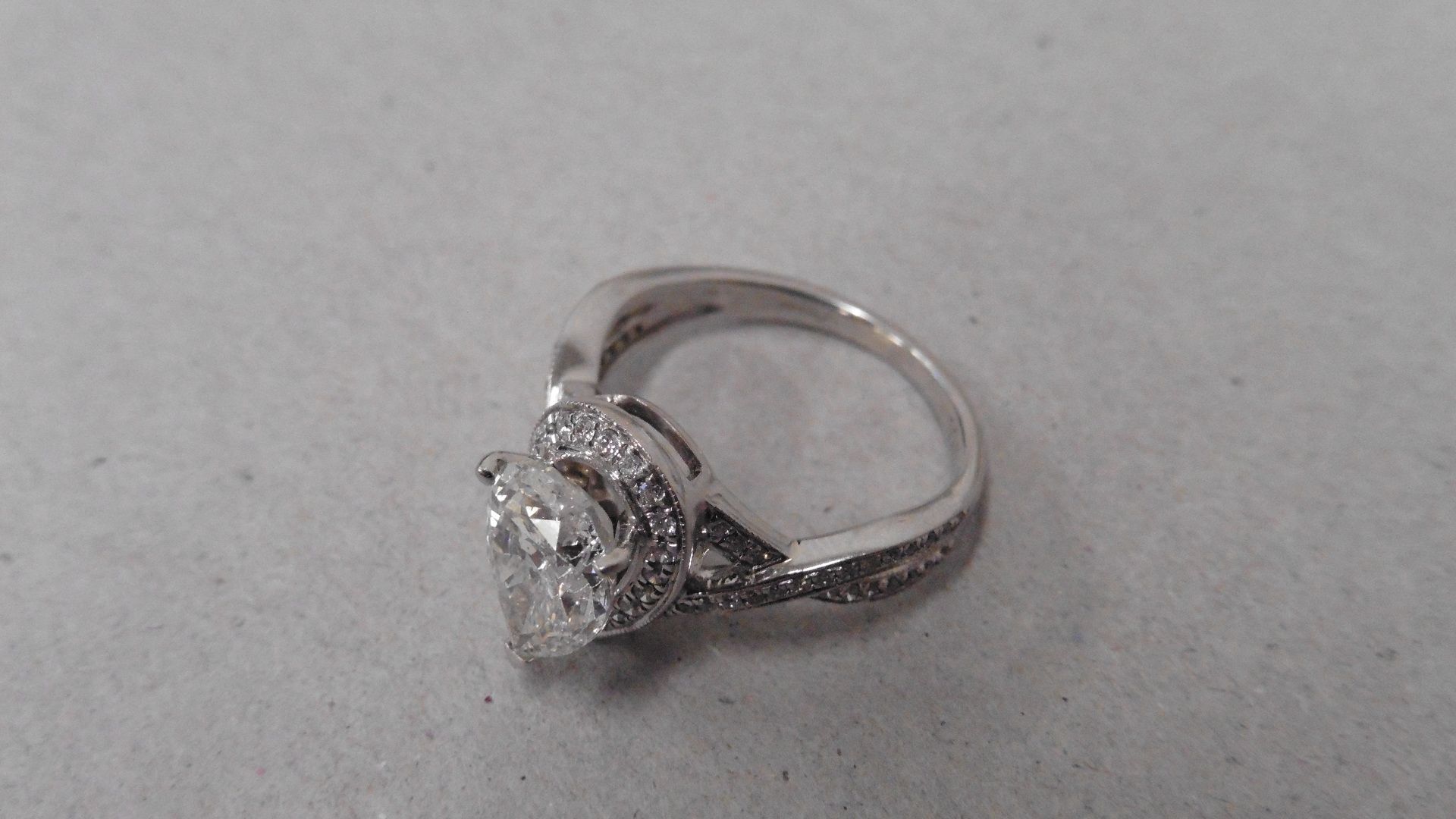 2.03ct pear shaped diamond set solitaire ring. Pear diamond H colour, si2 clarity. Diamond set - Image 3 of 6