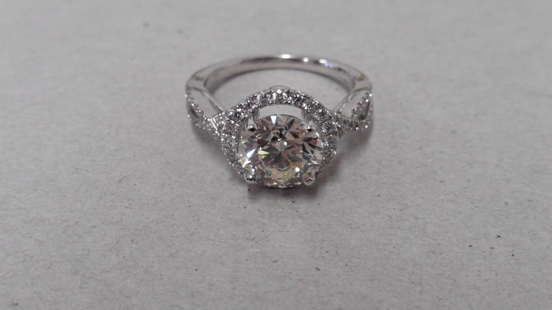 2.40ct diamond set solitaire ring. Brilliant cut diamond, J colour, si1 clarity. Halo setting with - Image 4 of 4